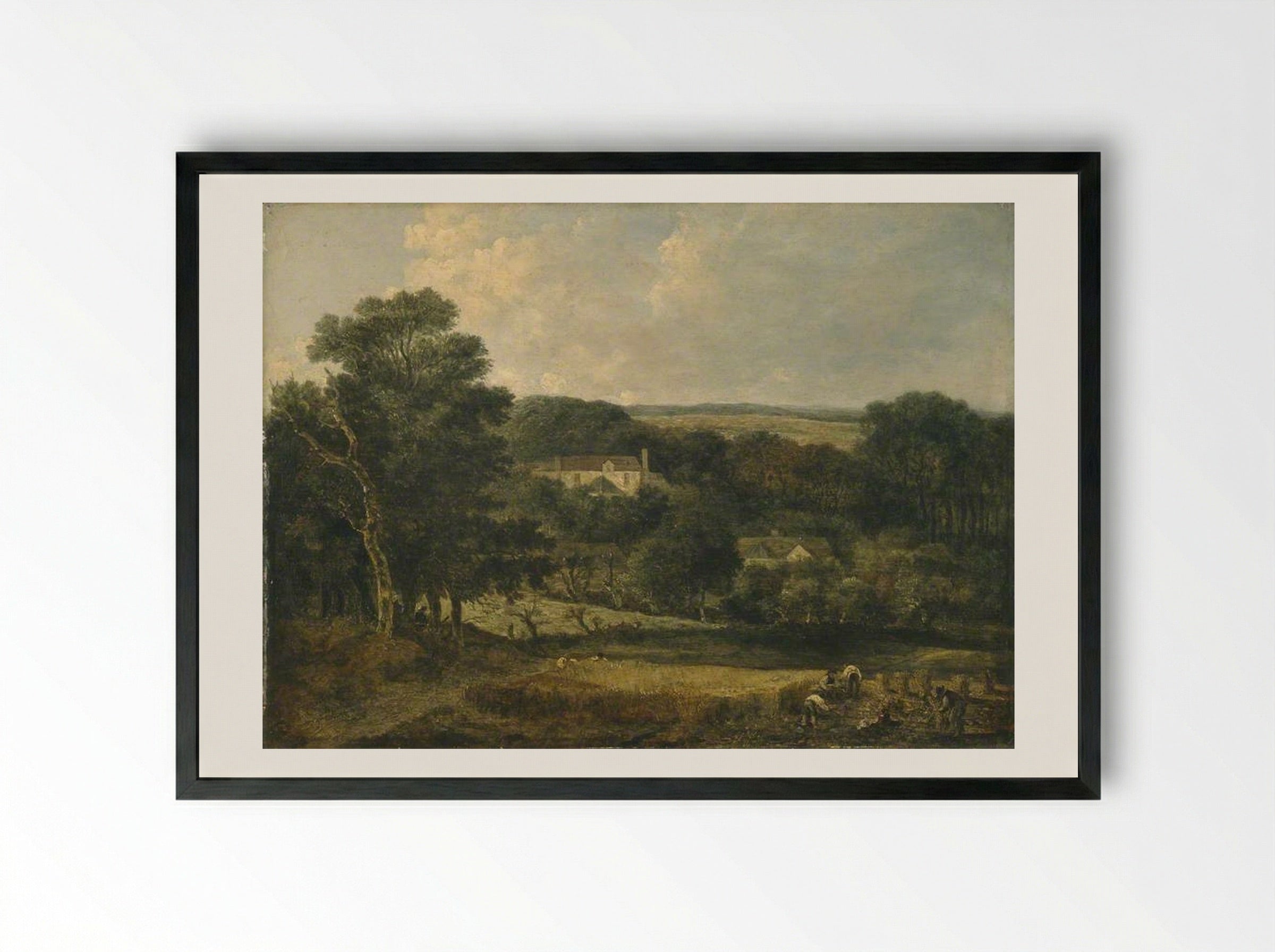 View near Norwich with Harvesters - John Crome - Framed Print Black