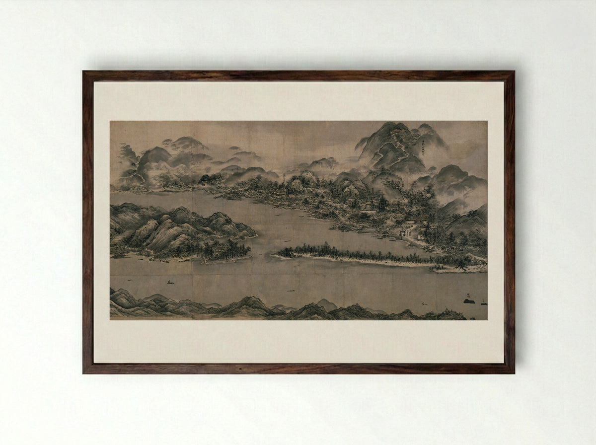View of Ama-no-Hashidate - Sesshu Toyo - Framed Print Dark Wood