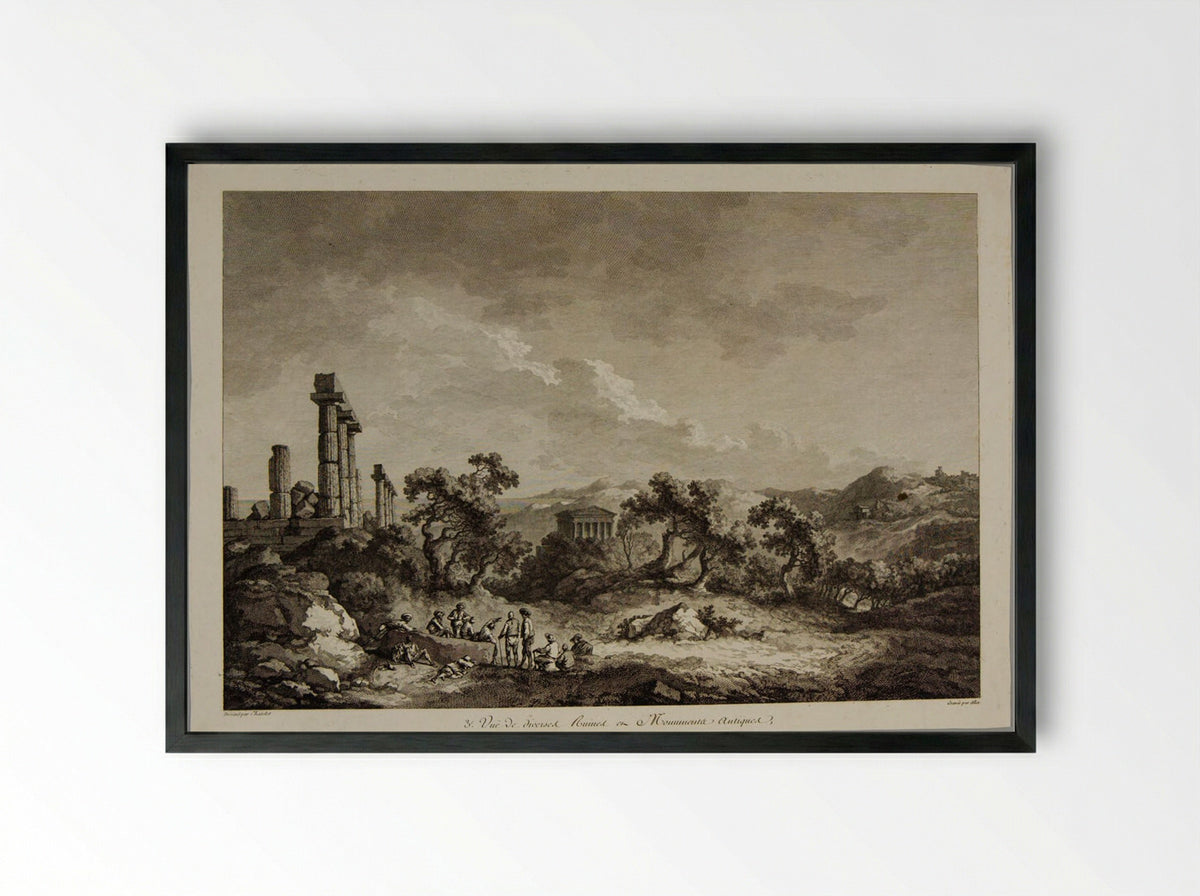 View of Ancient Ruins near Agrigentum - Pierre Michel Alix - Framed Print Black