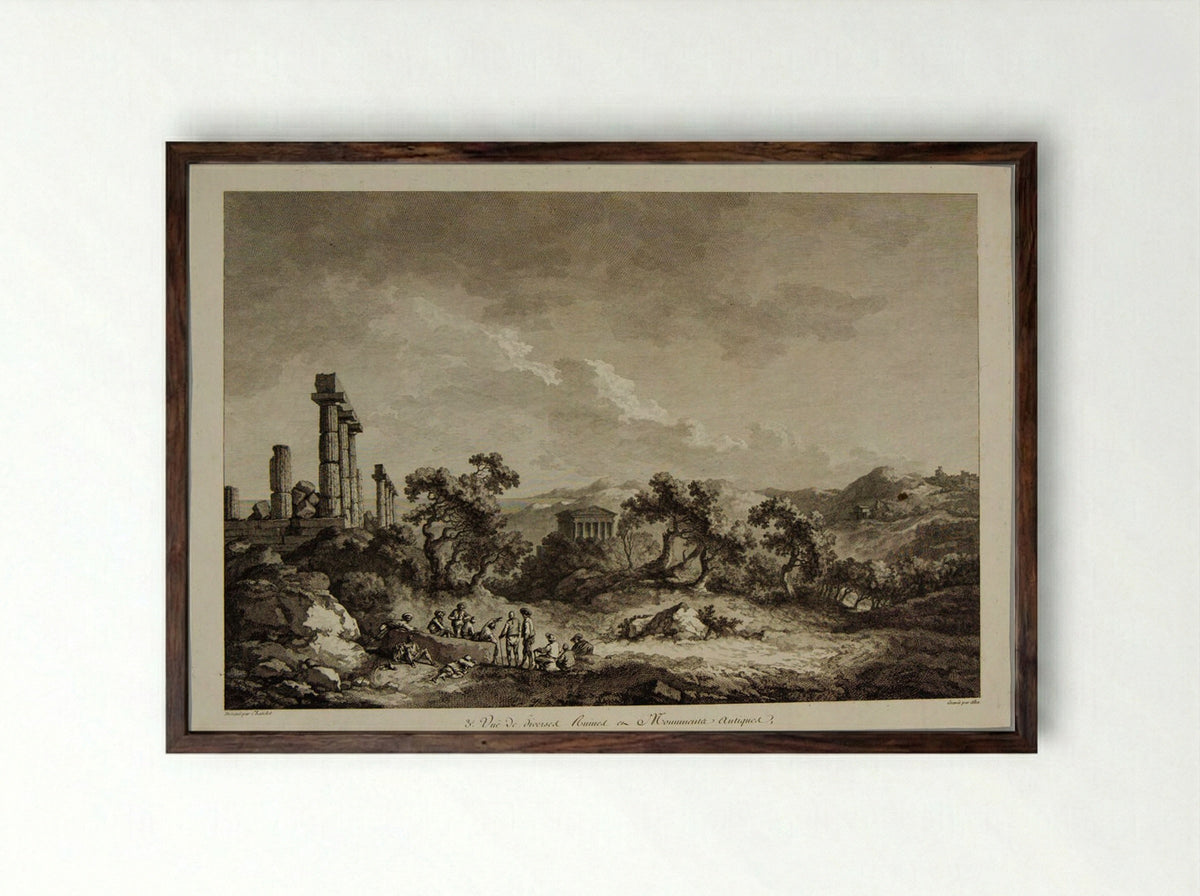 View of Ancient Ruins near Agrigentum - Pierre Michel Alix - Framed Print Dark Wood