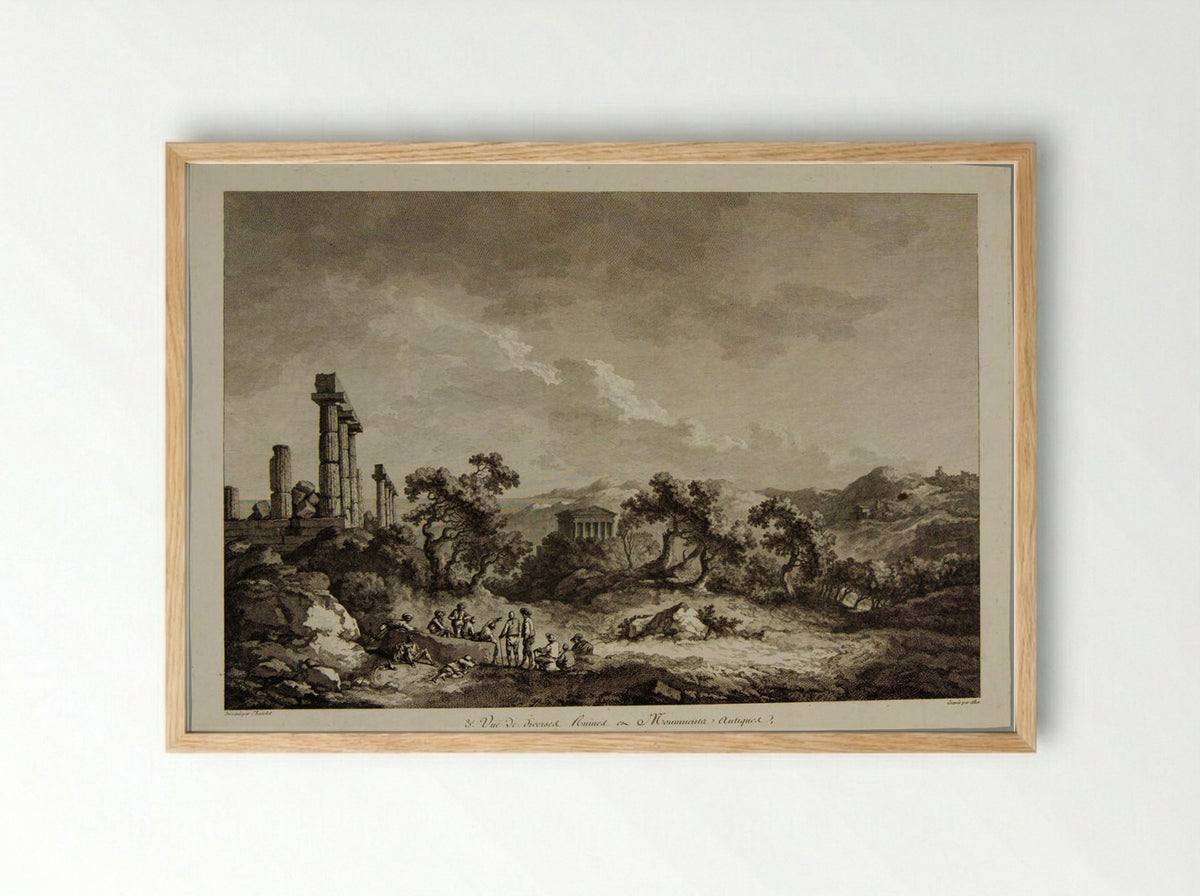 View of Ancient Ruins near Agrigentum - Pierre Michel Alix - Framed Print Wood