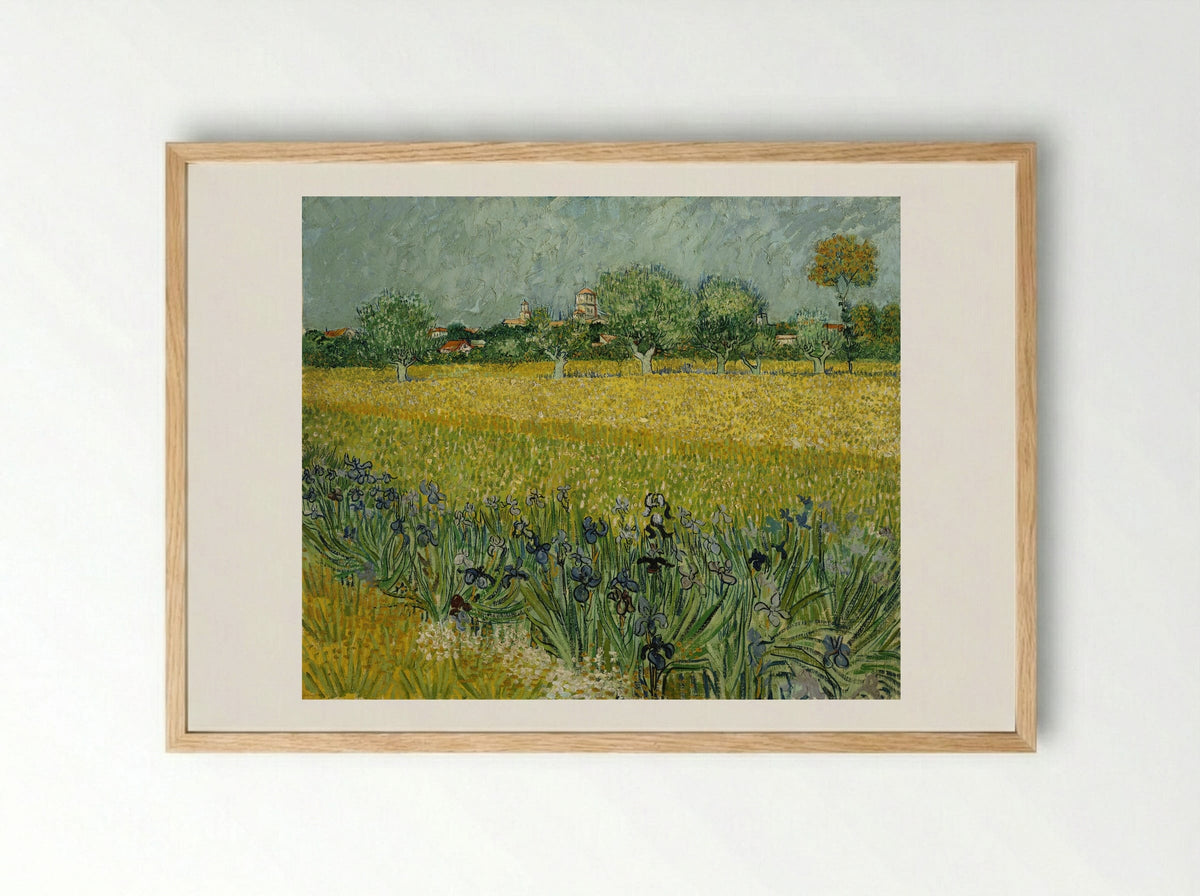 View of Arles with Irises in the Foreground - Vincent van Gogh - Framed Print Wood