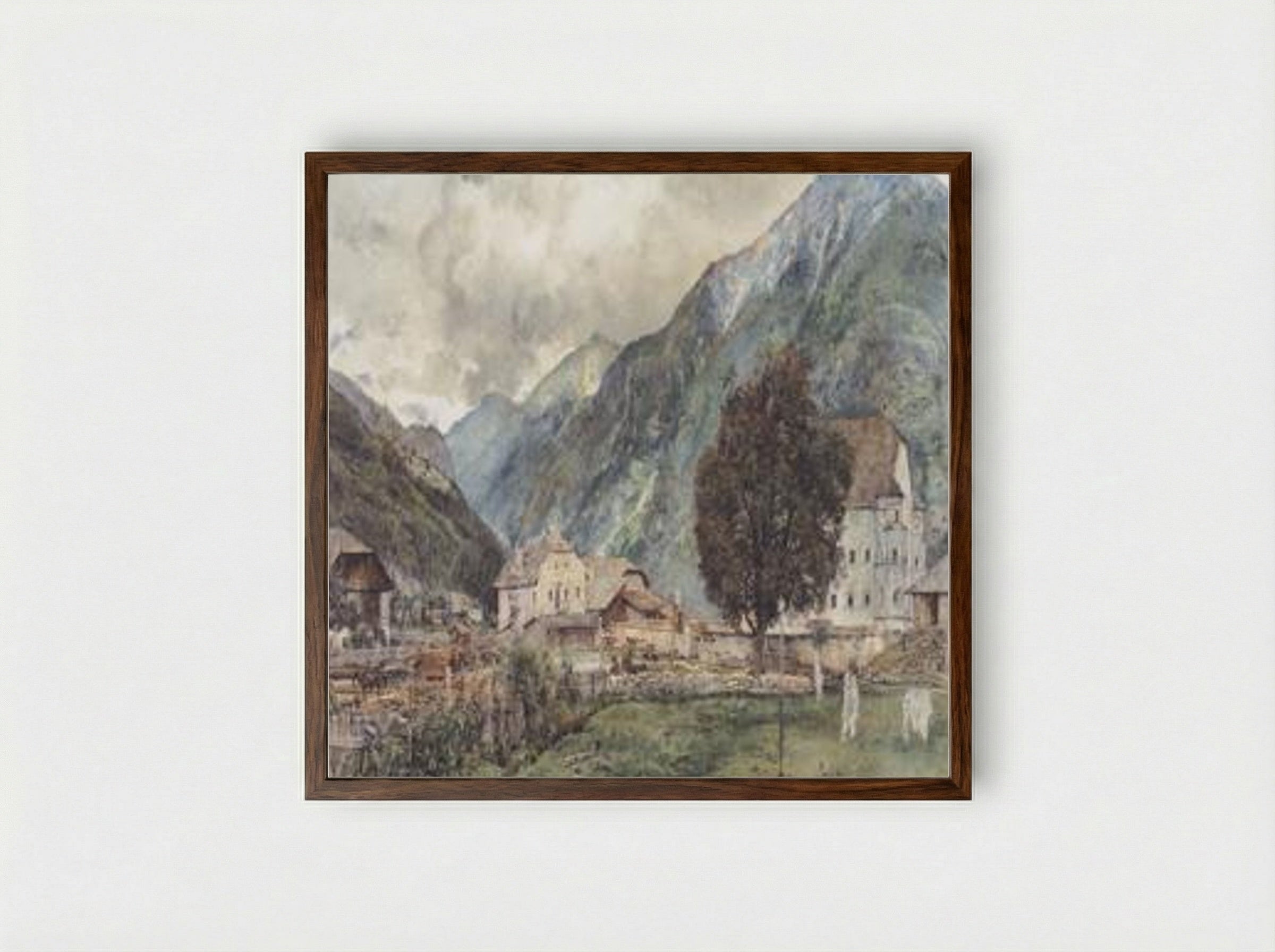 View of Böckstein and the entrance to Anlauftal - Rudolf von Alt - Framed Print Dark Wood