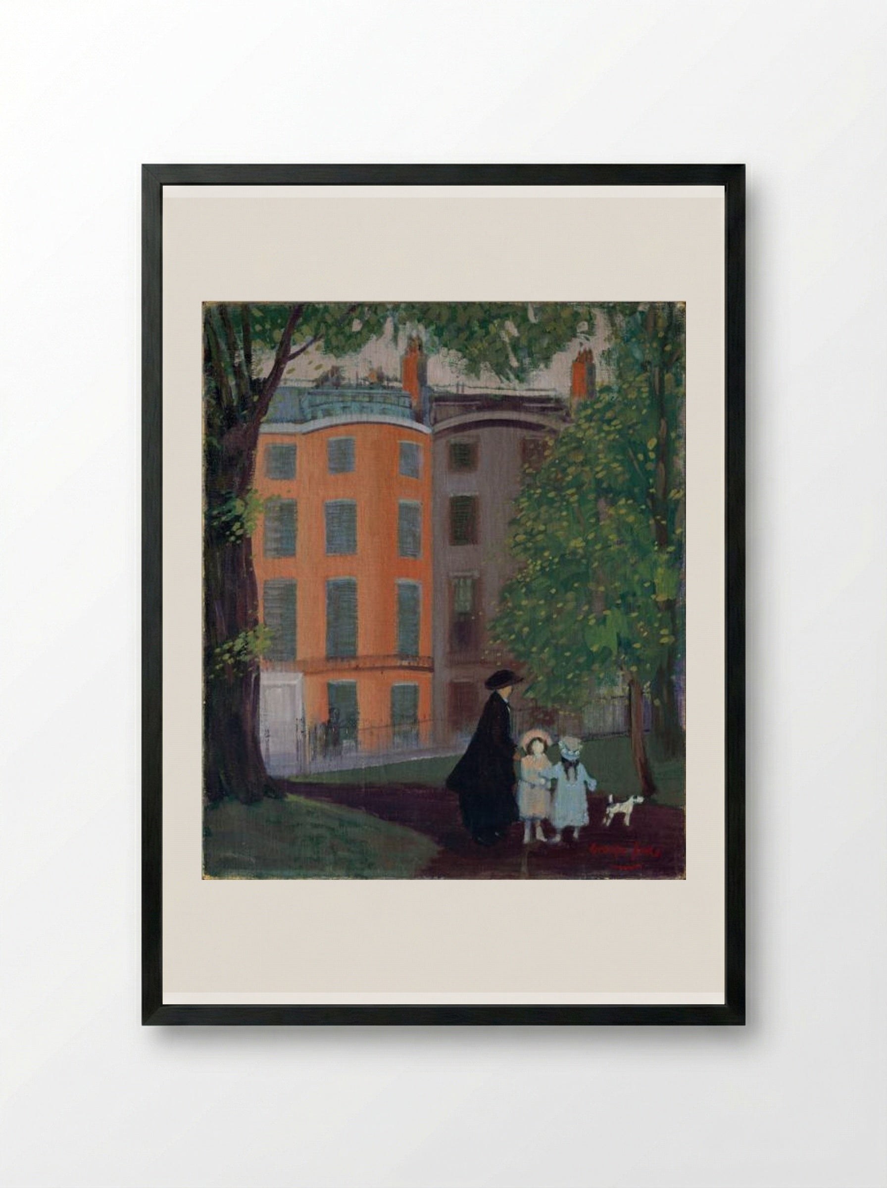 View of Beacon Street from Boston Common - George Luks - Framed Print Black