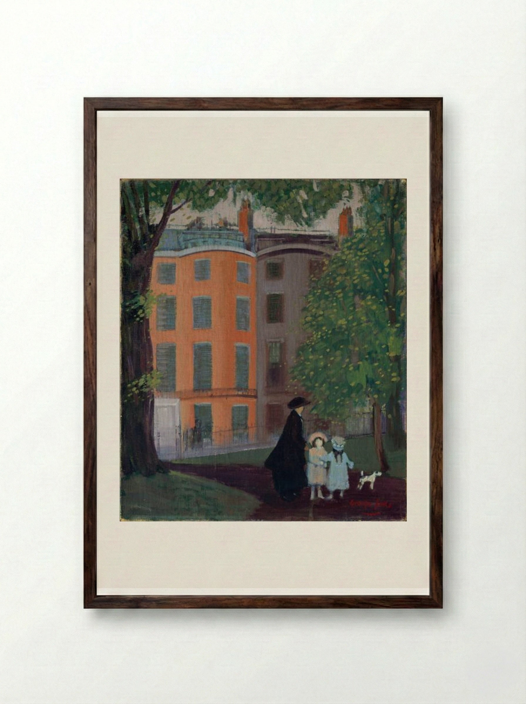 View of Beacon Street from Boston Common - George Luks - Framed Print Dark Wood