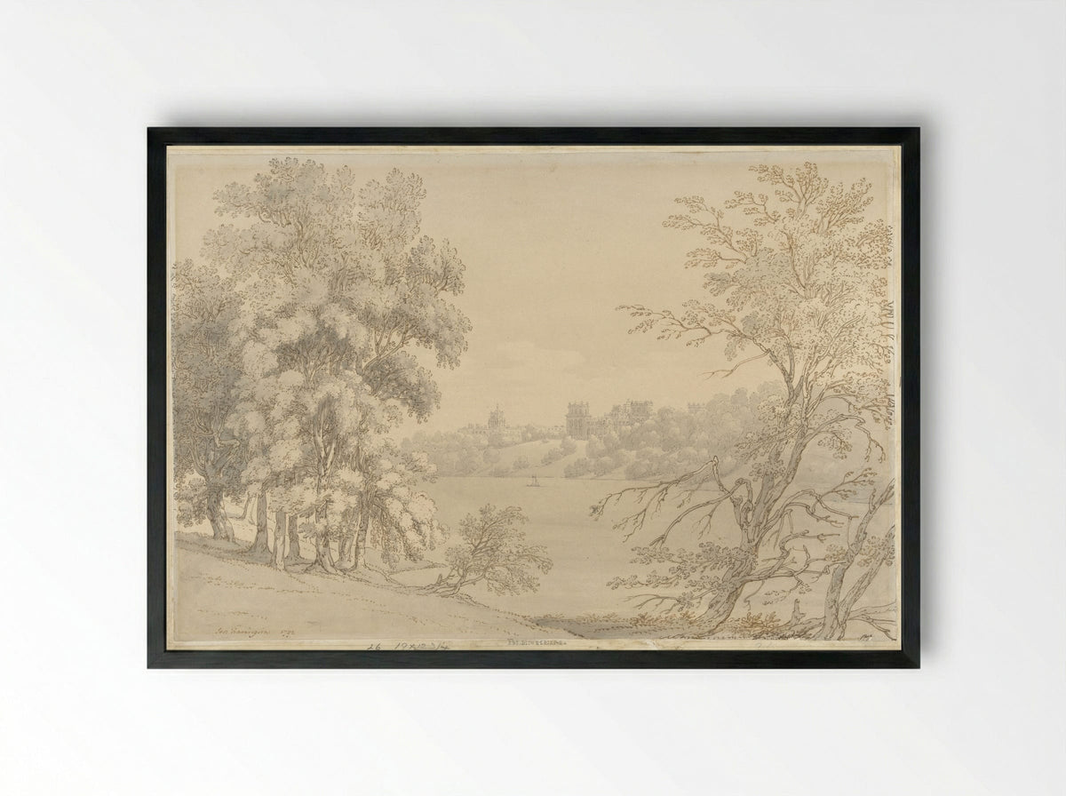 View of Blenheim Palace Across the Lake - Joseph Farington - Framed Print Black