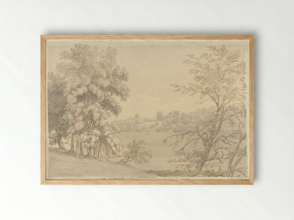 View of Blenheim Palace Across the Lake - Joseph Farington - Framed Print Wood