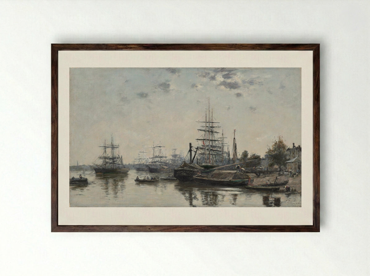 View of Bordeaux, from the Quai des Chartrons - Eugène Boudin - Framed Print Dark Wood