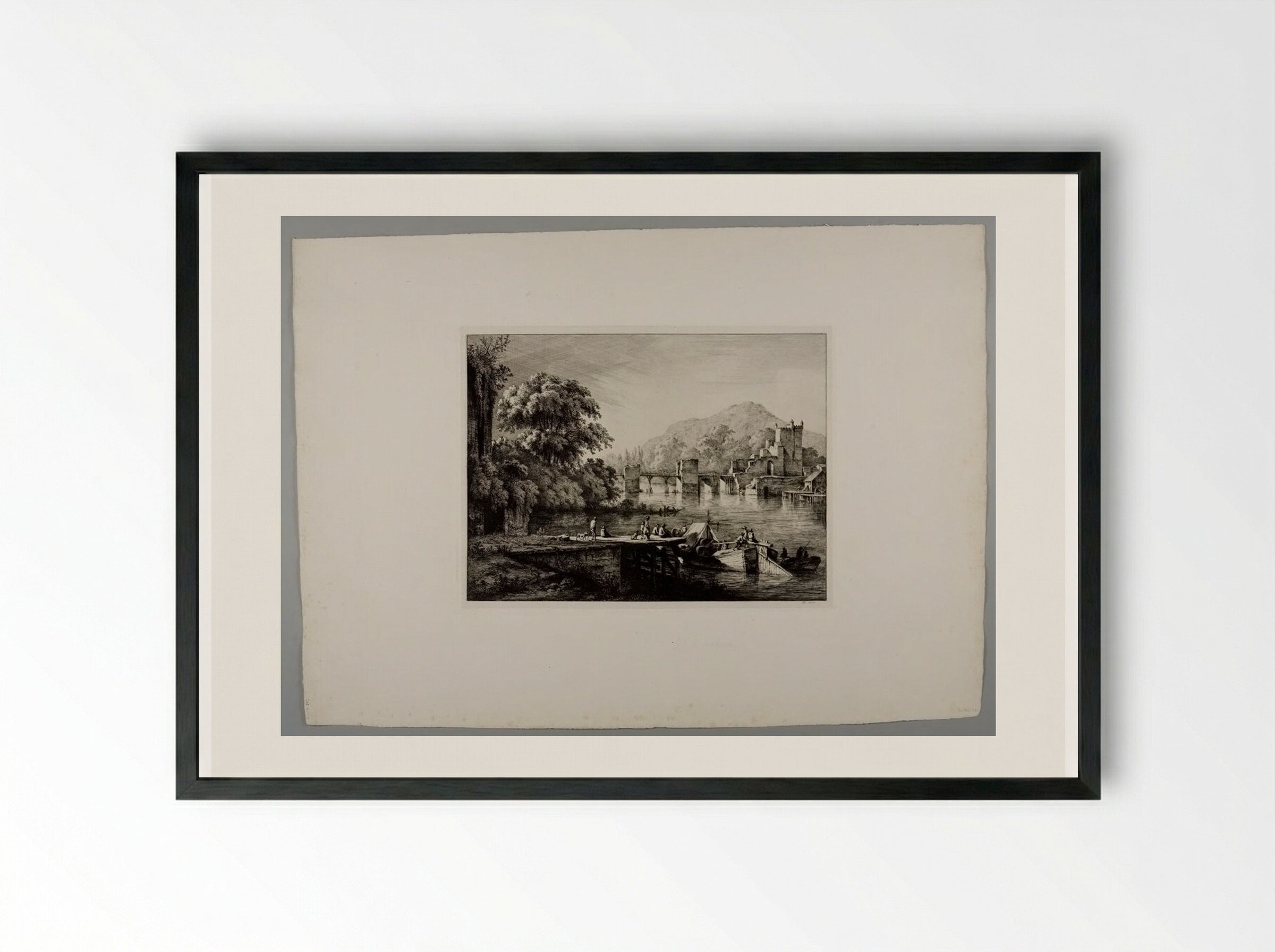 View of Bridge and Château of Sainte-Colombe - Jean-Jacques de Boissieu - Framed Print Black