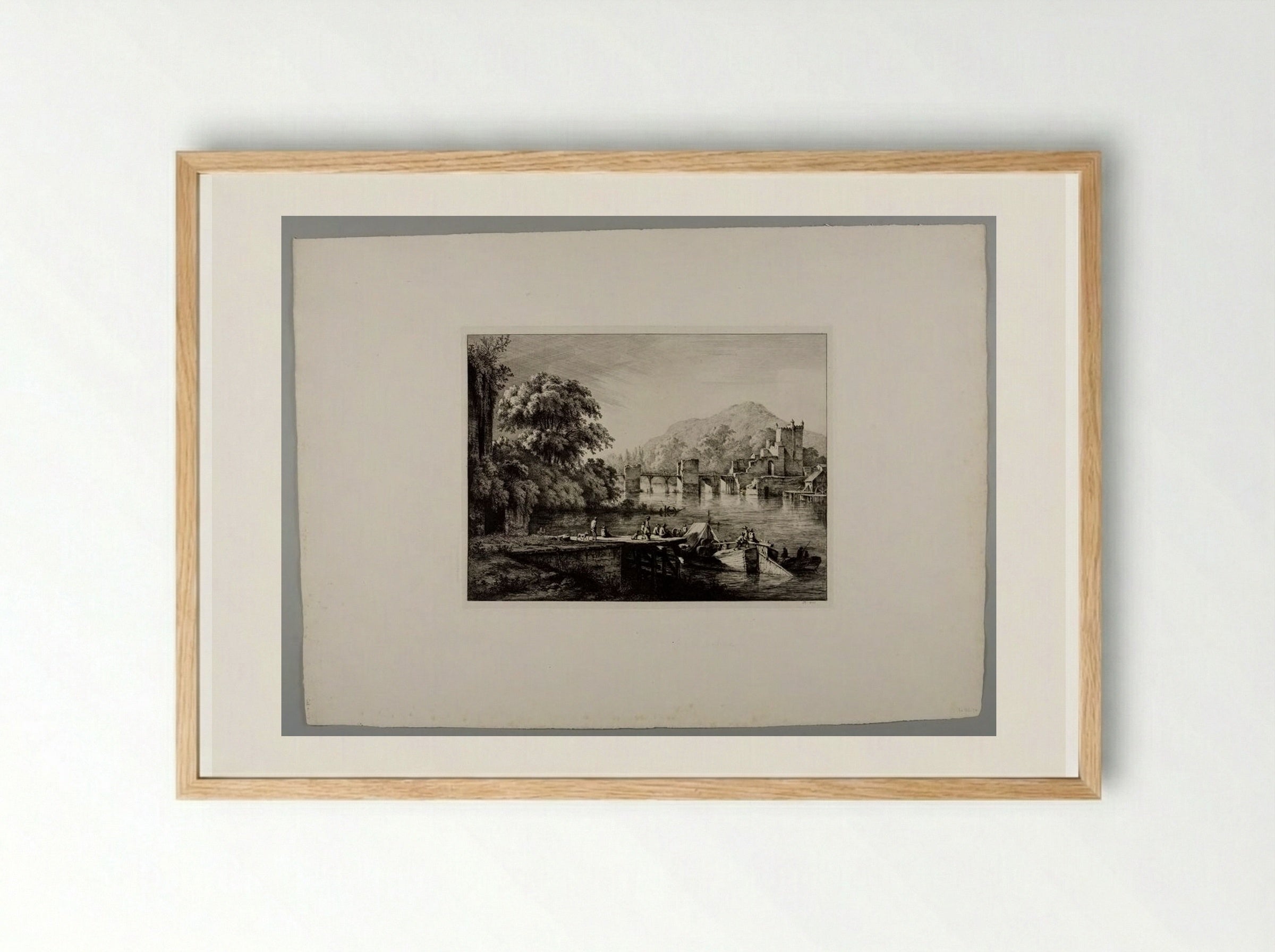 View of Bridge and Château of Sainte-Colombe - Jean-Jacques de Boissieu - Framed Print Wood