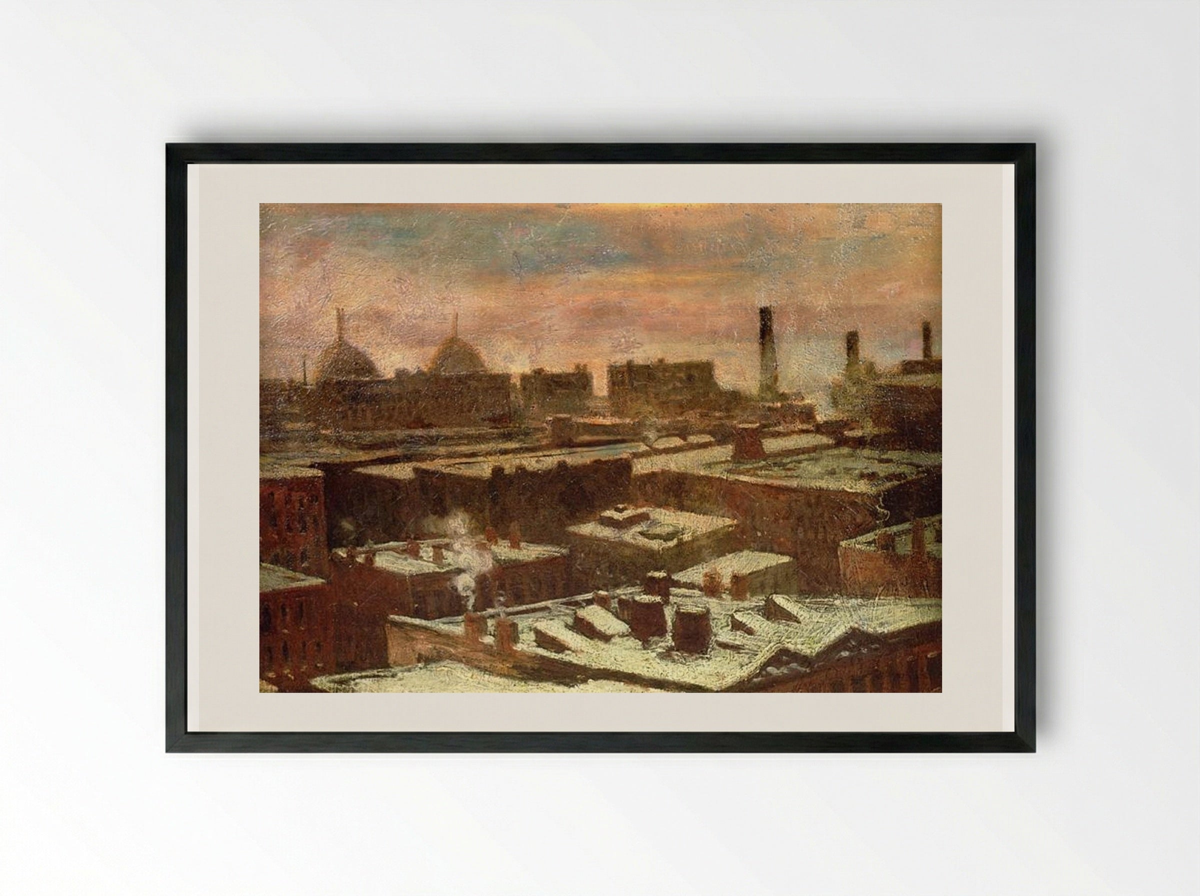 View of City Rooftops in Winter - Robert Julian Onderdonk - Framed Print Black