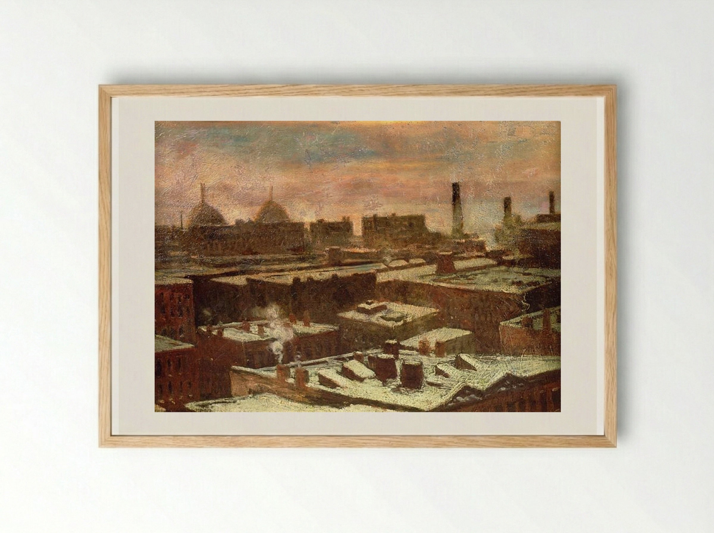View of City Rooftops in Winter - Robert Julian Onderdonk - Framed Print Wood