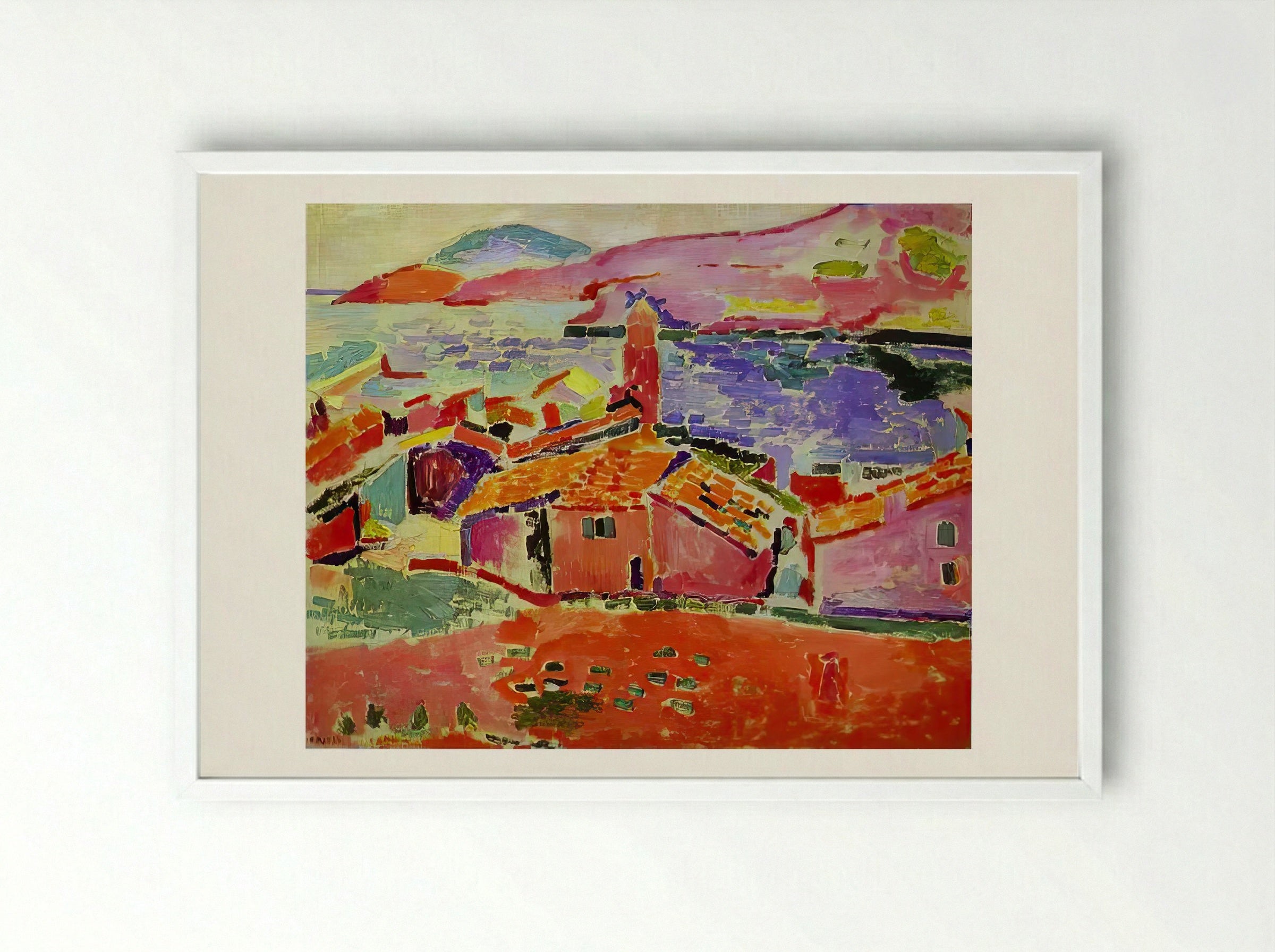 View of Collioure by Henri Matisse – Fauvist Seaside Landscape Print - Framed Print White