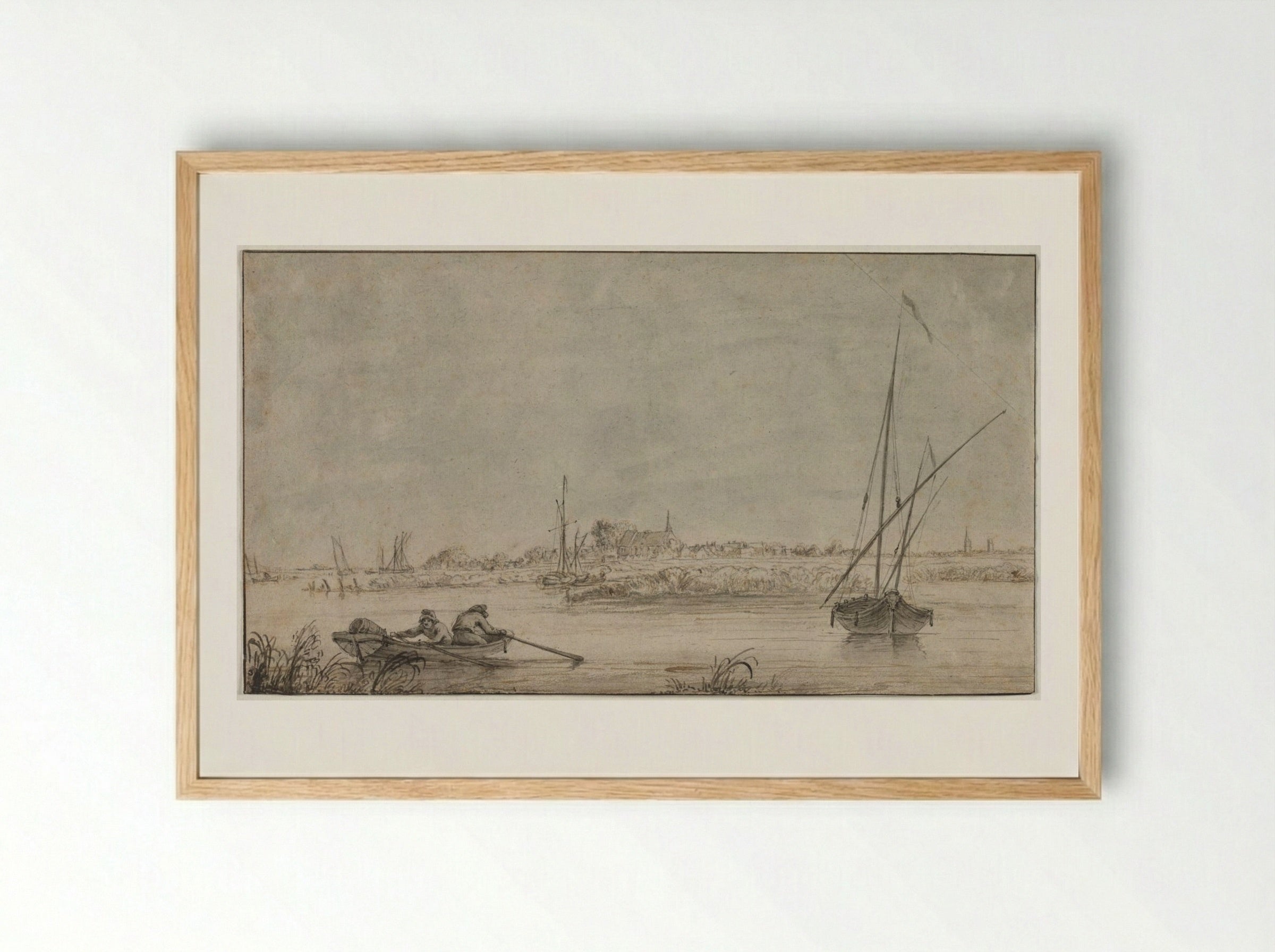 View of Dordrecht from the River - Jacob van Strij - Framed Print Wood