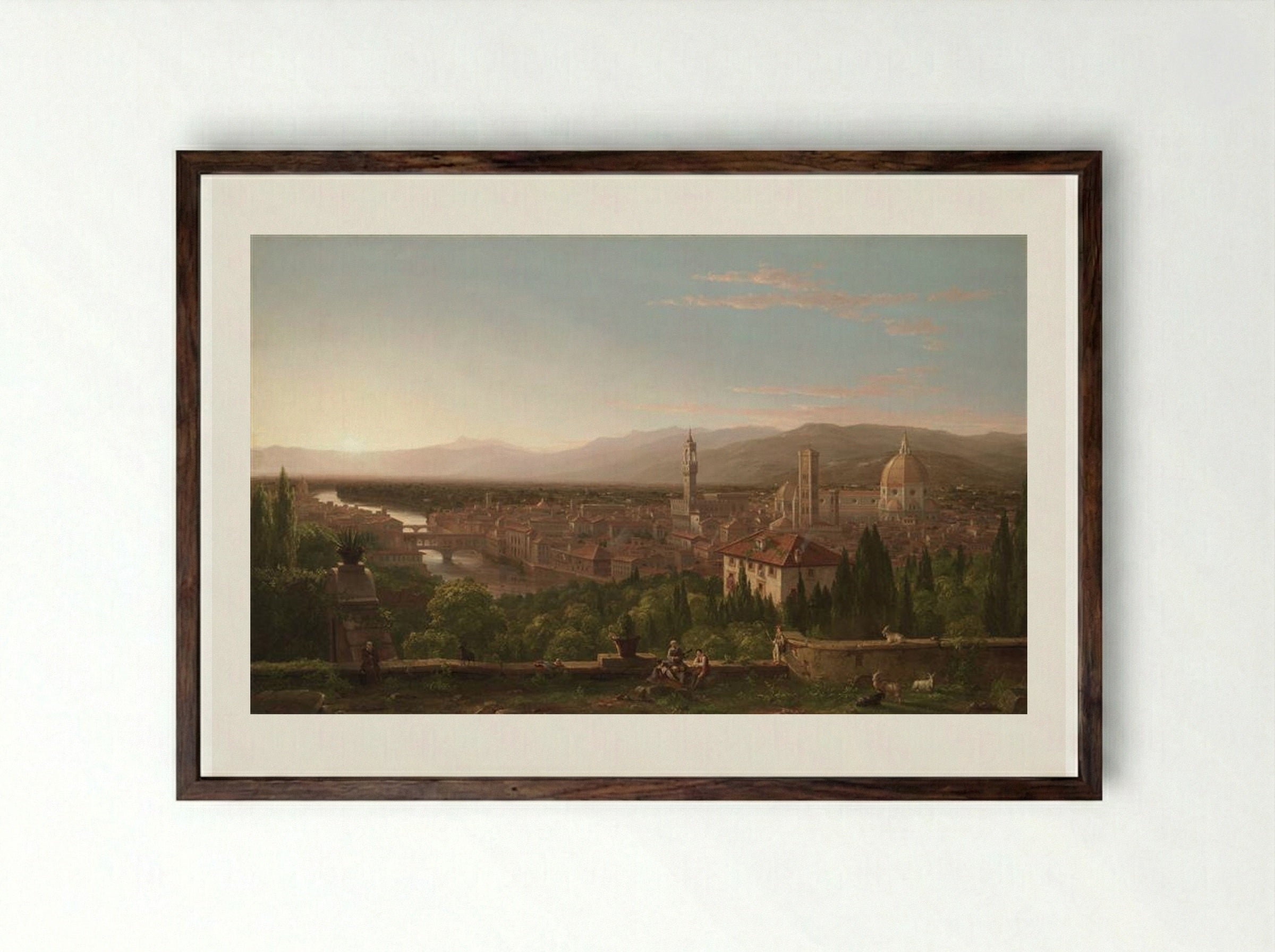 View of Florence from San Miniato - Thomas Cole - Framed Print Dark Wood
