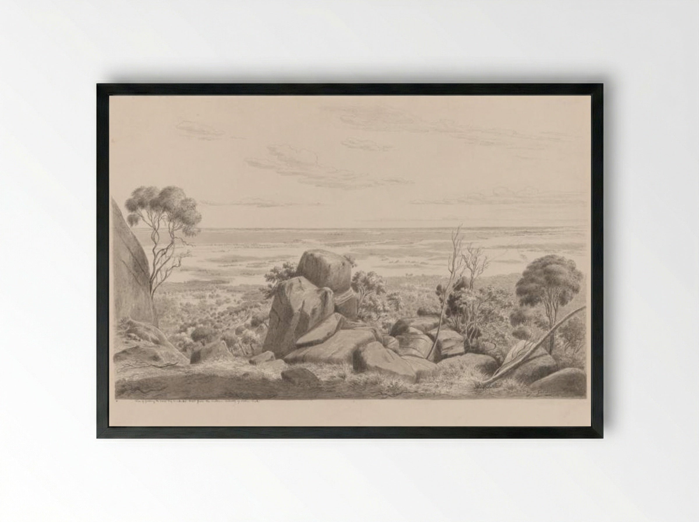 View of Geelong, the Corio Bay and Indented Heads from the southern declivity of Station Peak - Eugene von Guerard - Framed Print Black