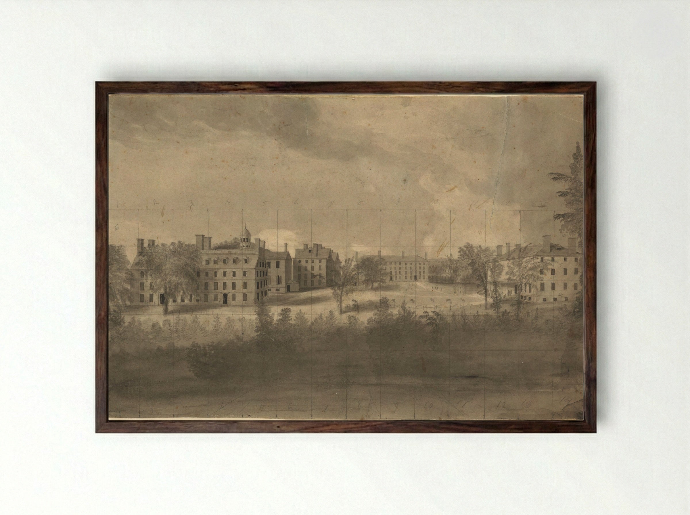 View of Harvard College - Alvan Fisher - Framed Print Dark Wood