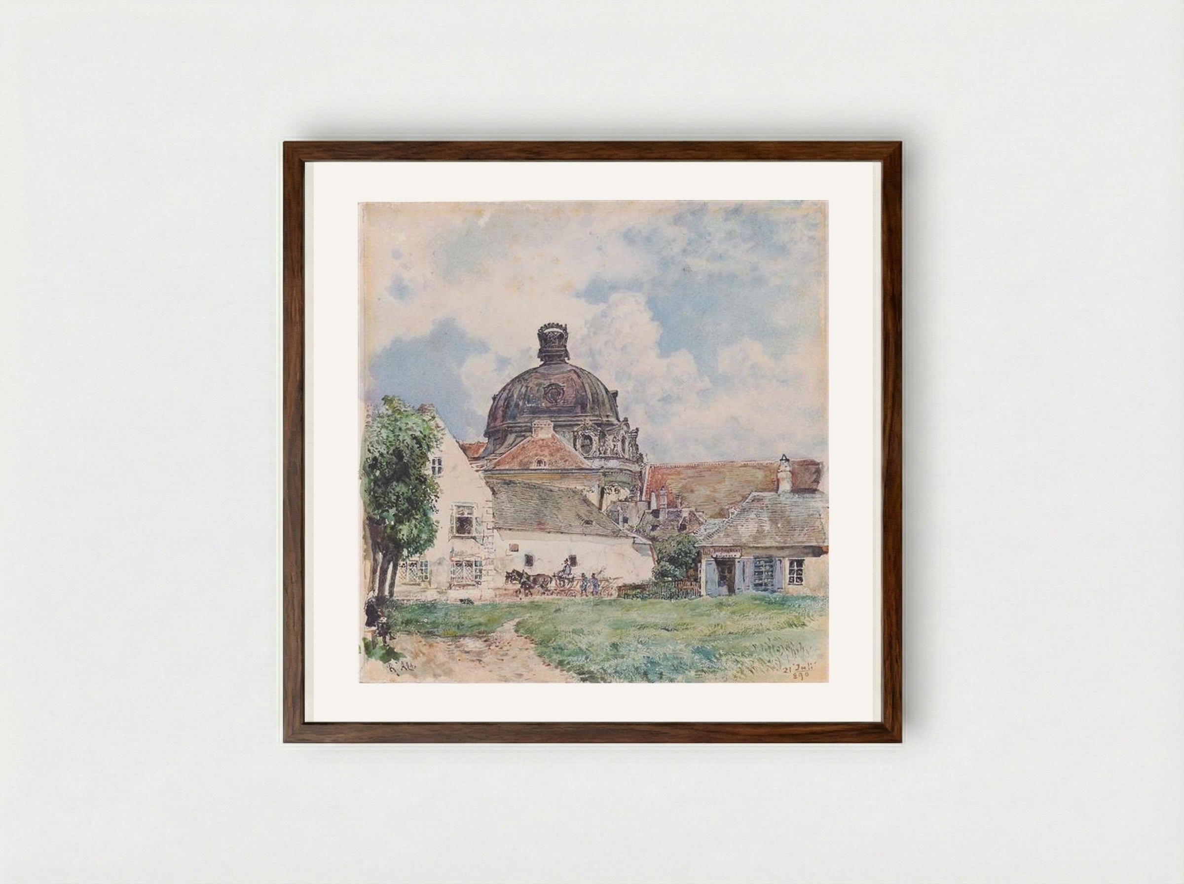 View of Klosterneuburg - Rudolf von Alt - Framed Print Dark Wood