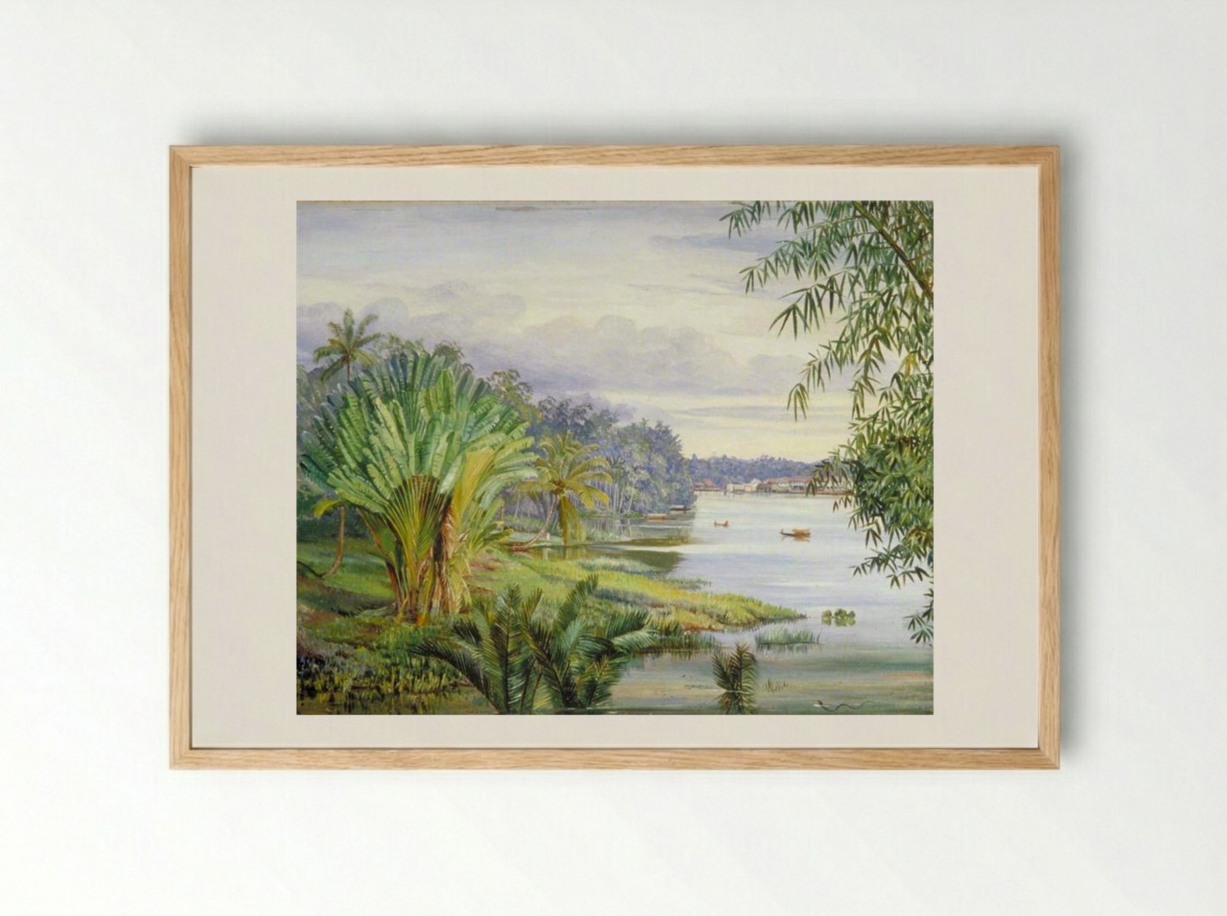 View of Kuching and River, Sarawak, Borneo - Marianne North - Framed Print Wood