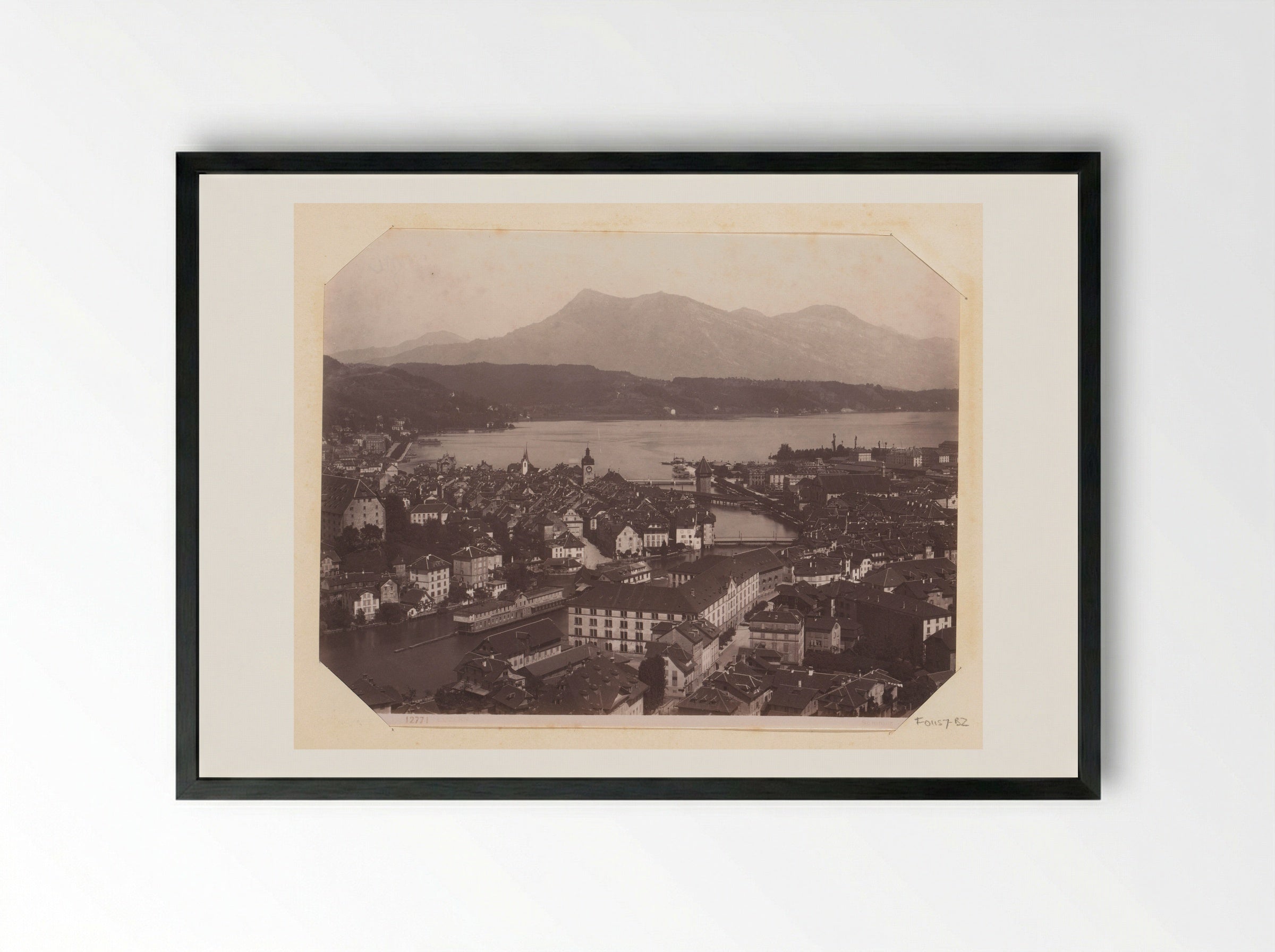 View of Lucerne with Lake Lucerne and Mountains - Giorgio Sommer - Framed Print Black