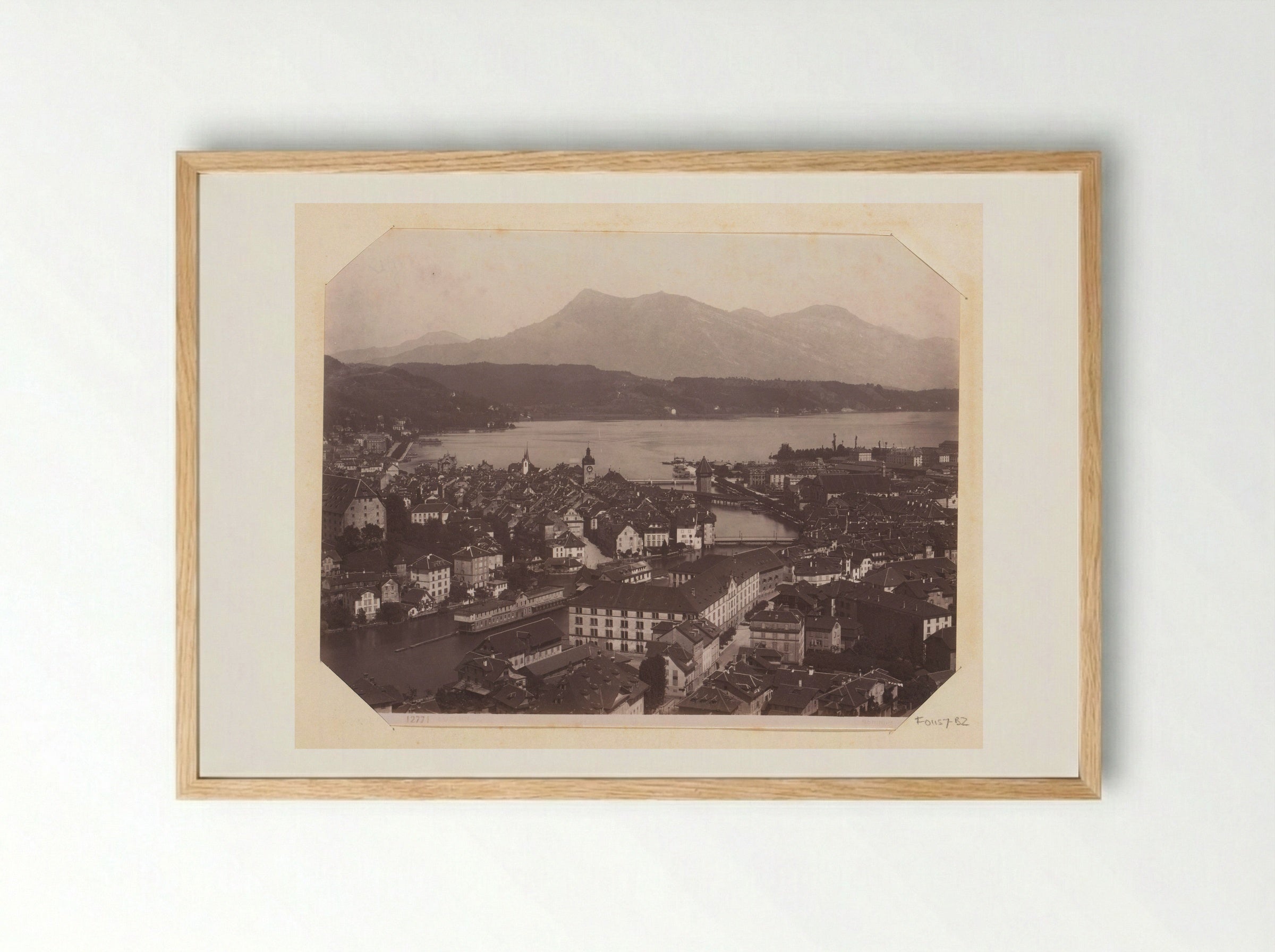 View of Lucerne with Lake Lucerne and Mountains - Giorgio Sommer - Framed Print Wood