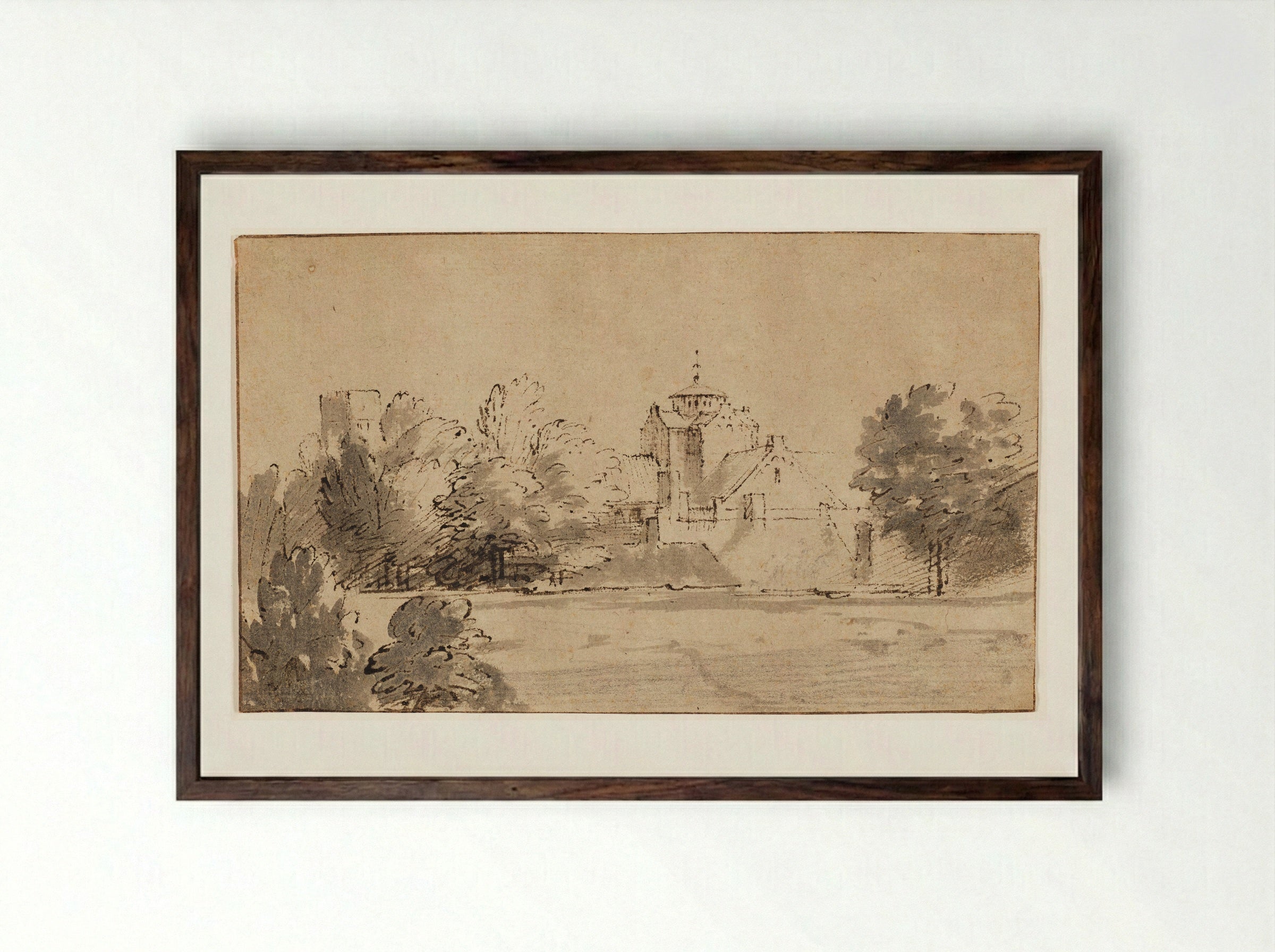 View of Mariakerk in Utrecht from the South - Rembrandt Harmensz. van Rijn - Framed Print Dark Wood