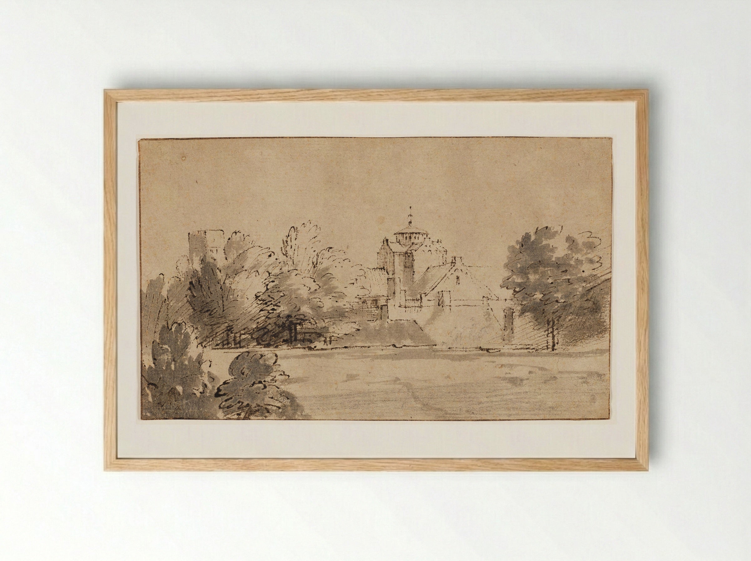 View of Mariakerk in Utrecht from the South - Rembrandt Harmensz. van Rijn - Framed Print Wood