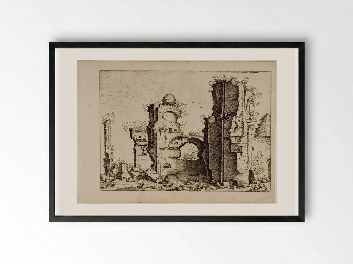 View of Massive Ruins, Possibly the Baths of Caracalla - Hieronymus Cock - Framed Print Black