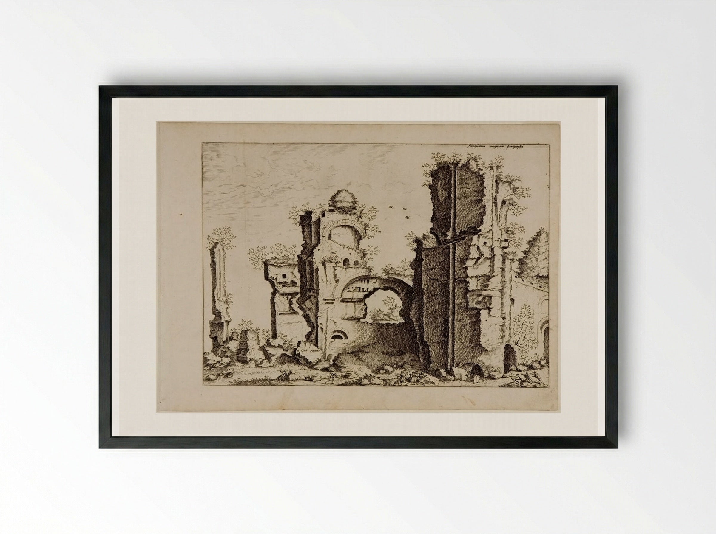View of Massive Ruins, Possibly the Baths of Caracalla - Hieronymus Cock - Framed Print Black