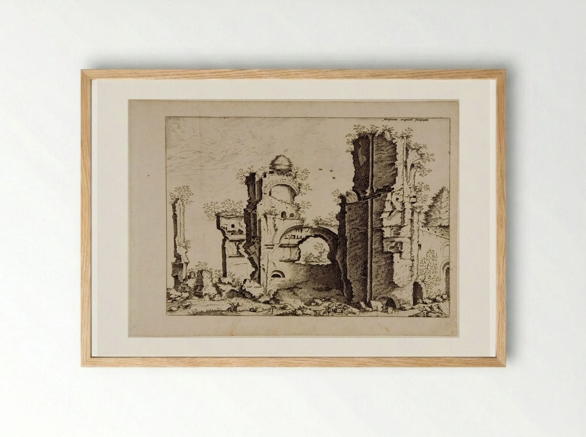View of Massive Ruins, Possibly the Baths of Caracalla - Hieronymus Cock - Framed Print Wood