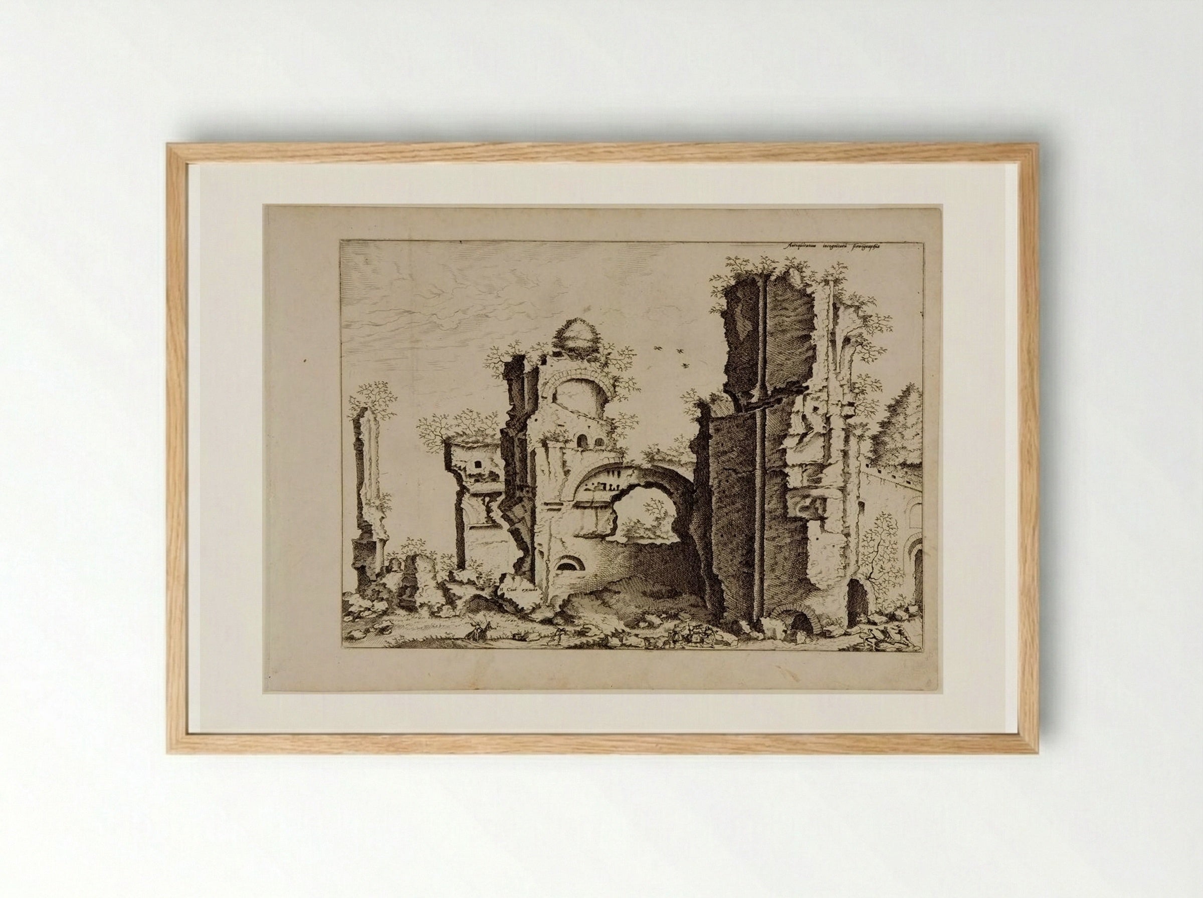 View of Massive Ruins, Possibly the Baths of Caracalla - Hieronymus Cock - Framed Print Wood