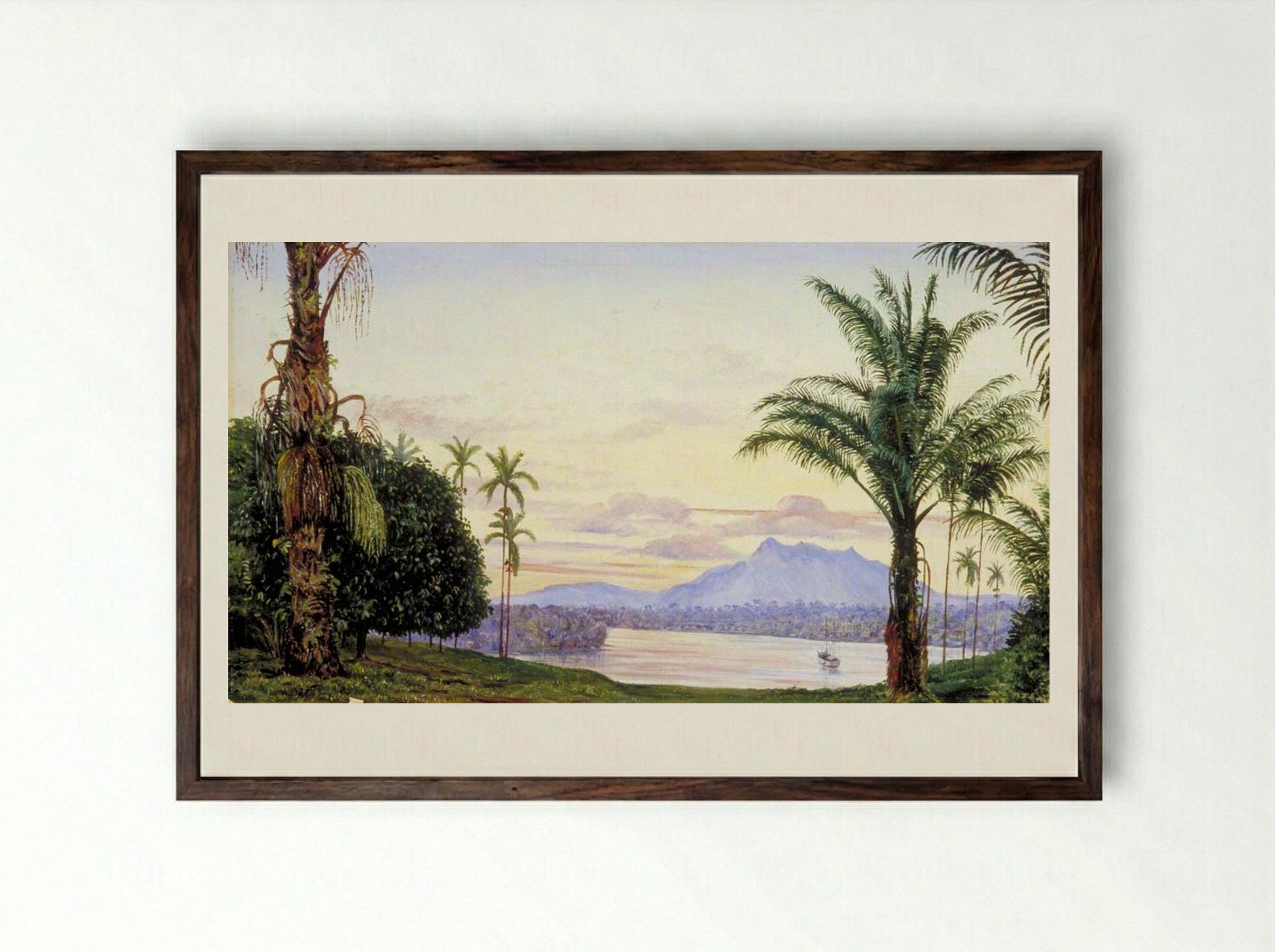 View of Matang and River, Sarawak, Borneo - Marianne North - Framed Print Dark Wood