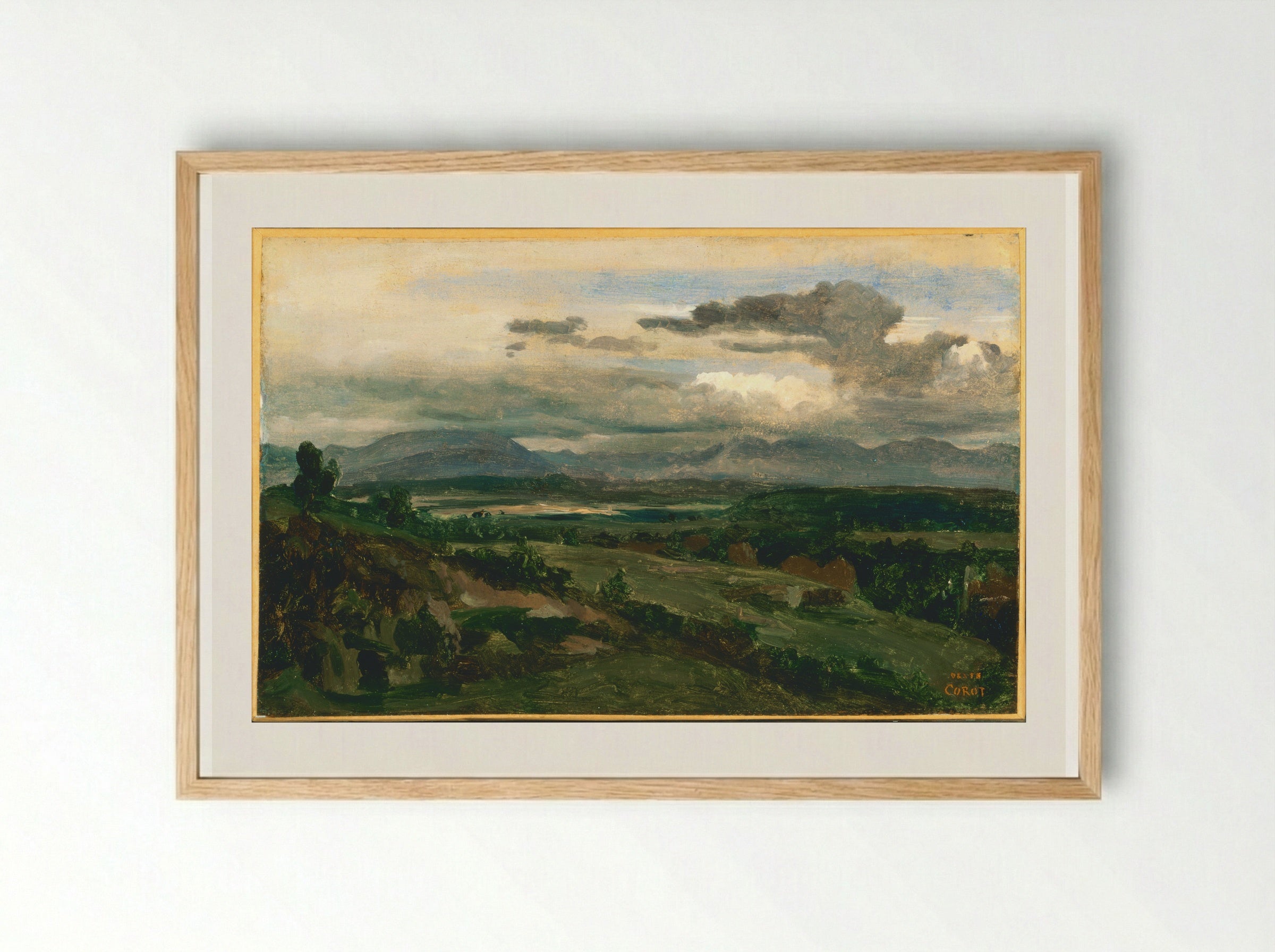View of Mount Soracte from Civita Castellana - Jean-Baptiste-Camille Corot - Framed Print Wood