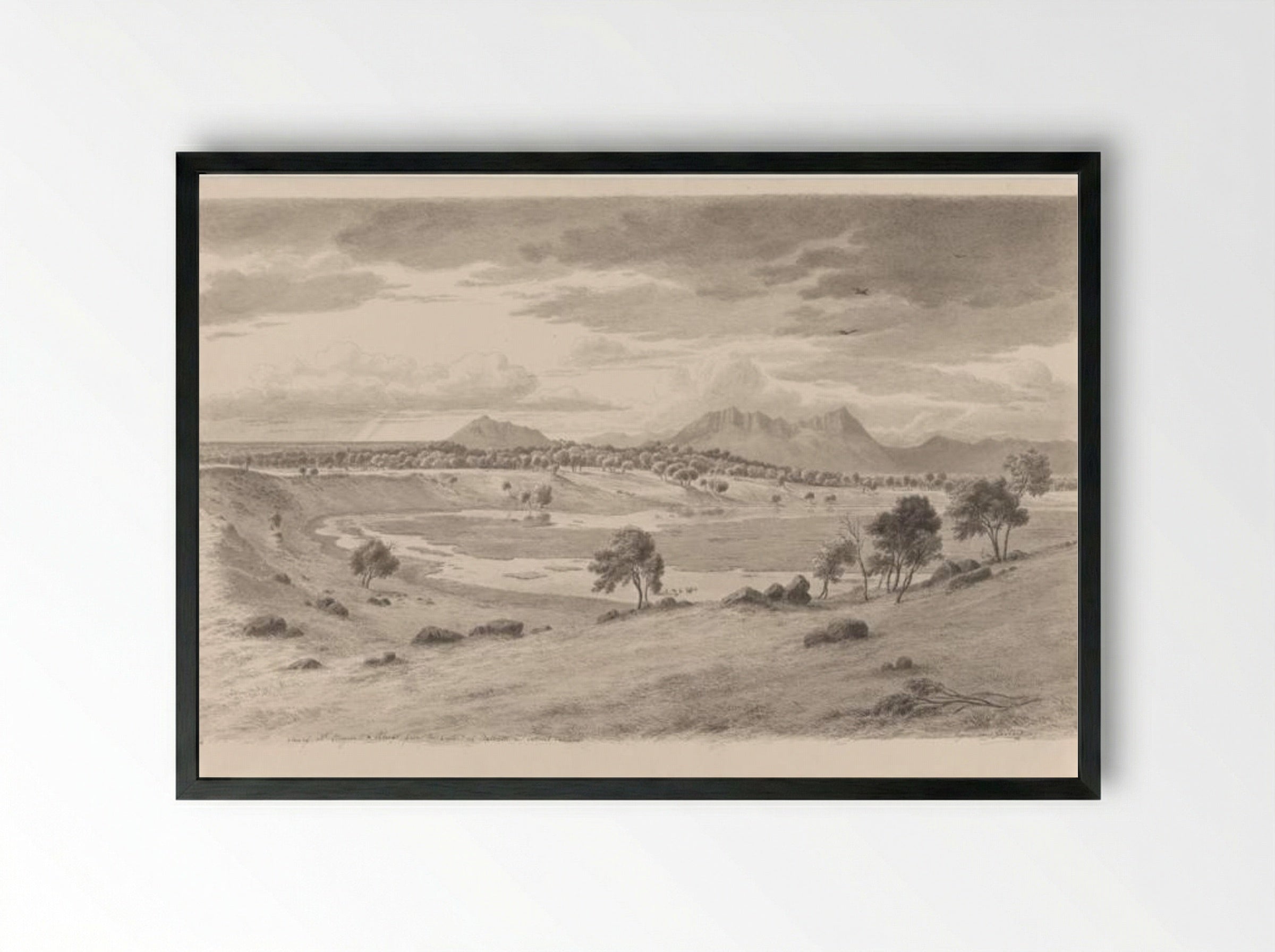 View of Mount Sturgeon and Abrupt from the crater of Bald Hill - Eugene von Guerard - Framed Print Black