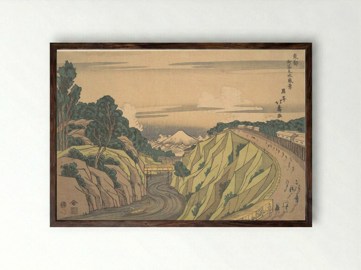 View of Ochanomizu in the Eastern Capital - Shōtei Hokuju - Framed Print Dark Wood