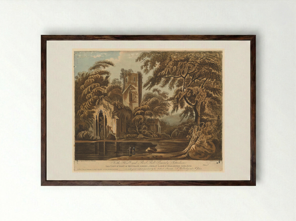 View of Part of Muckross Abbey, Great Lake of Killarney, Ireland - Francis Jukes - Framed Print Dark Wood
