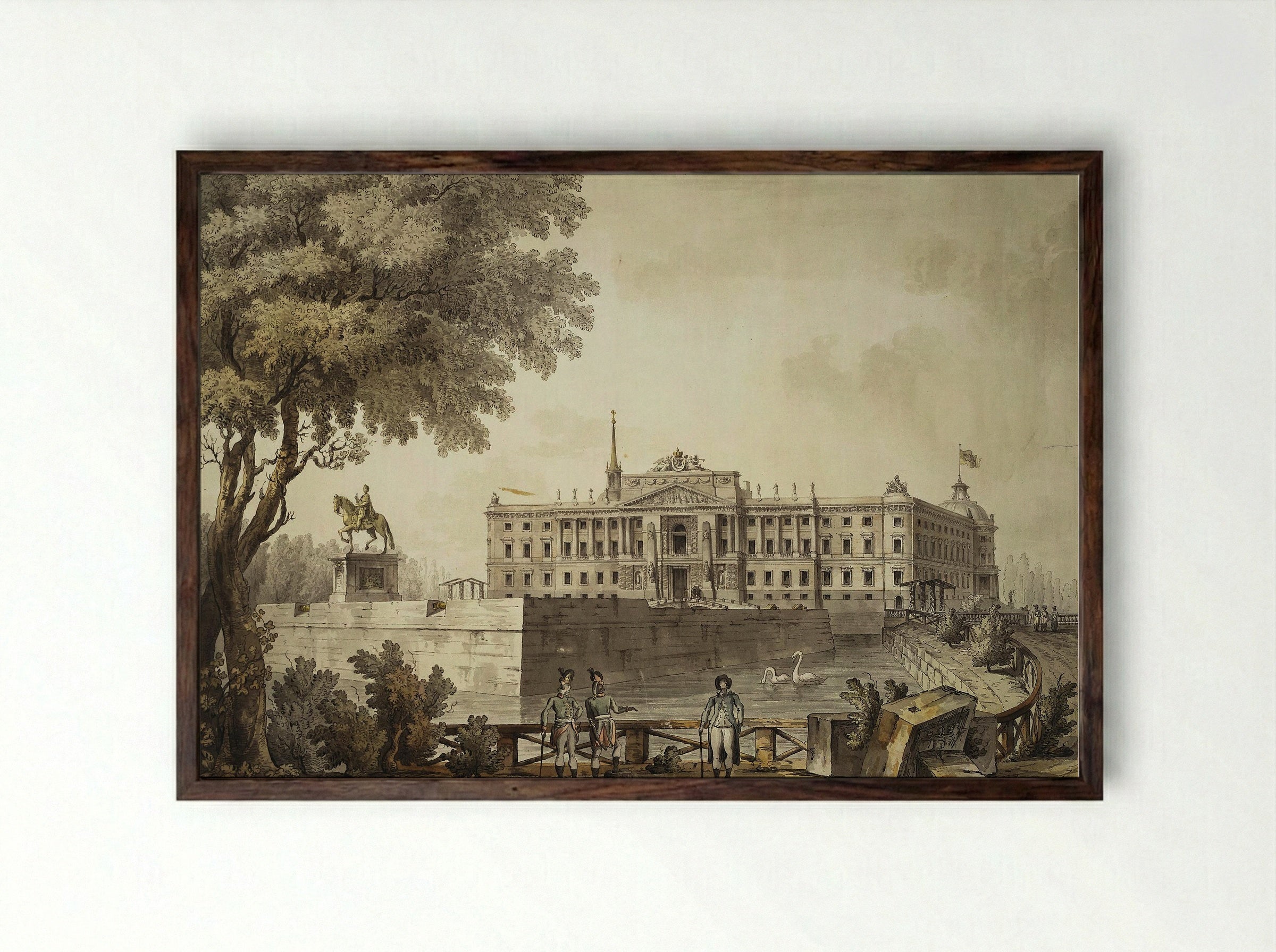 View of Saint Michael's Palace - Giacomo Quarenghi - Framed Print Dark Wood