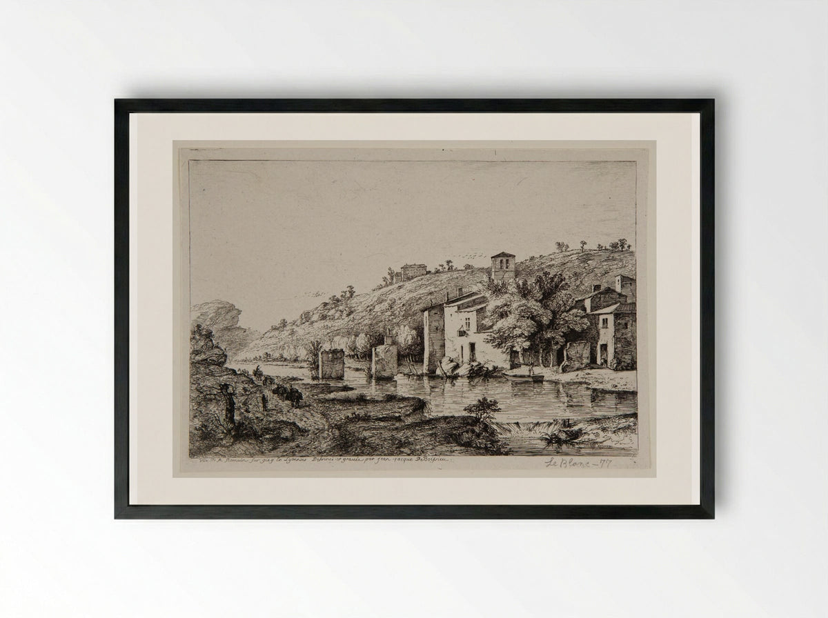 View of Saint-Romain-sur-Gier - Jean-Jacques de Boissieu - Framed Print Black