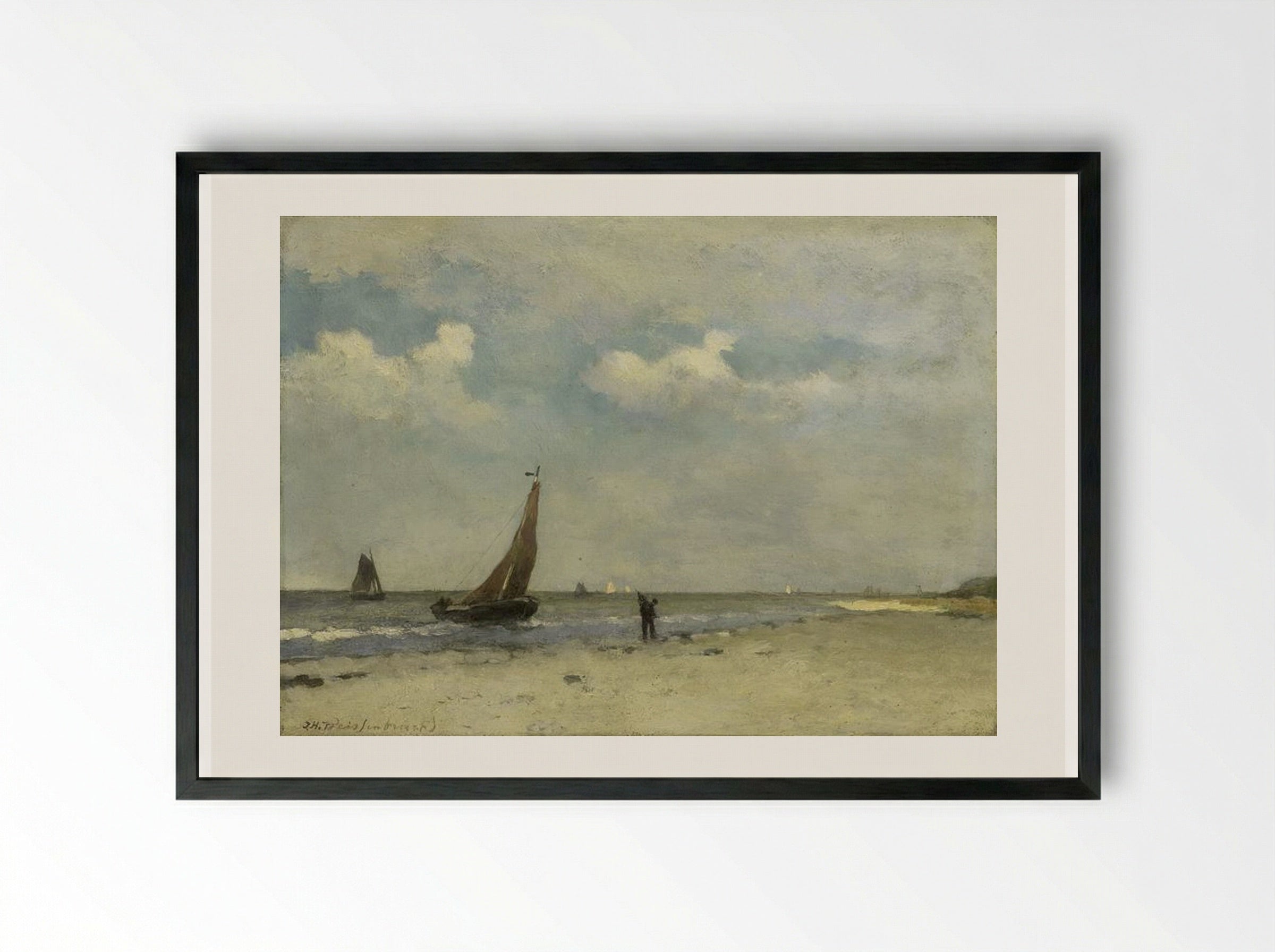 View of Seaside - Johan Hendrik Weissenbruch - Framed Print Black