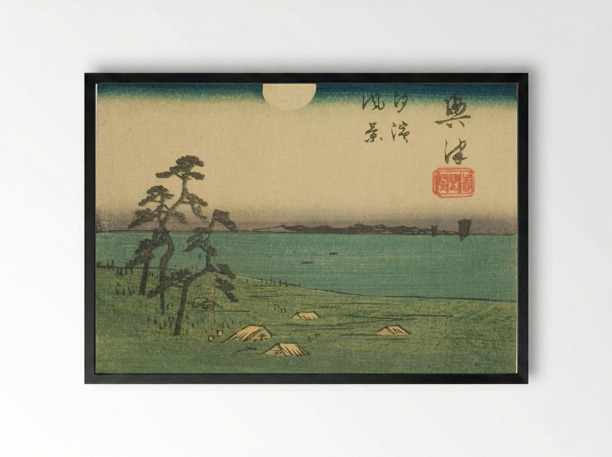 View of Shiohama and Kiyomigaseki in Okitsu - Utagawa Hiroshige - Framed Print Black