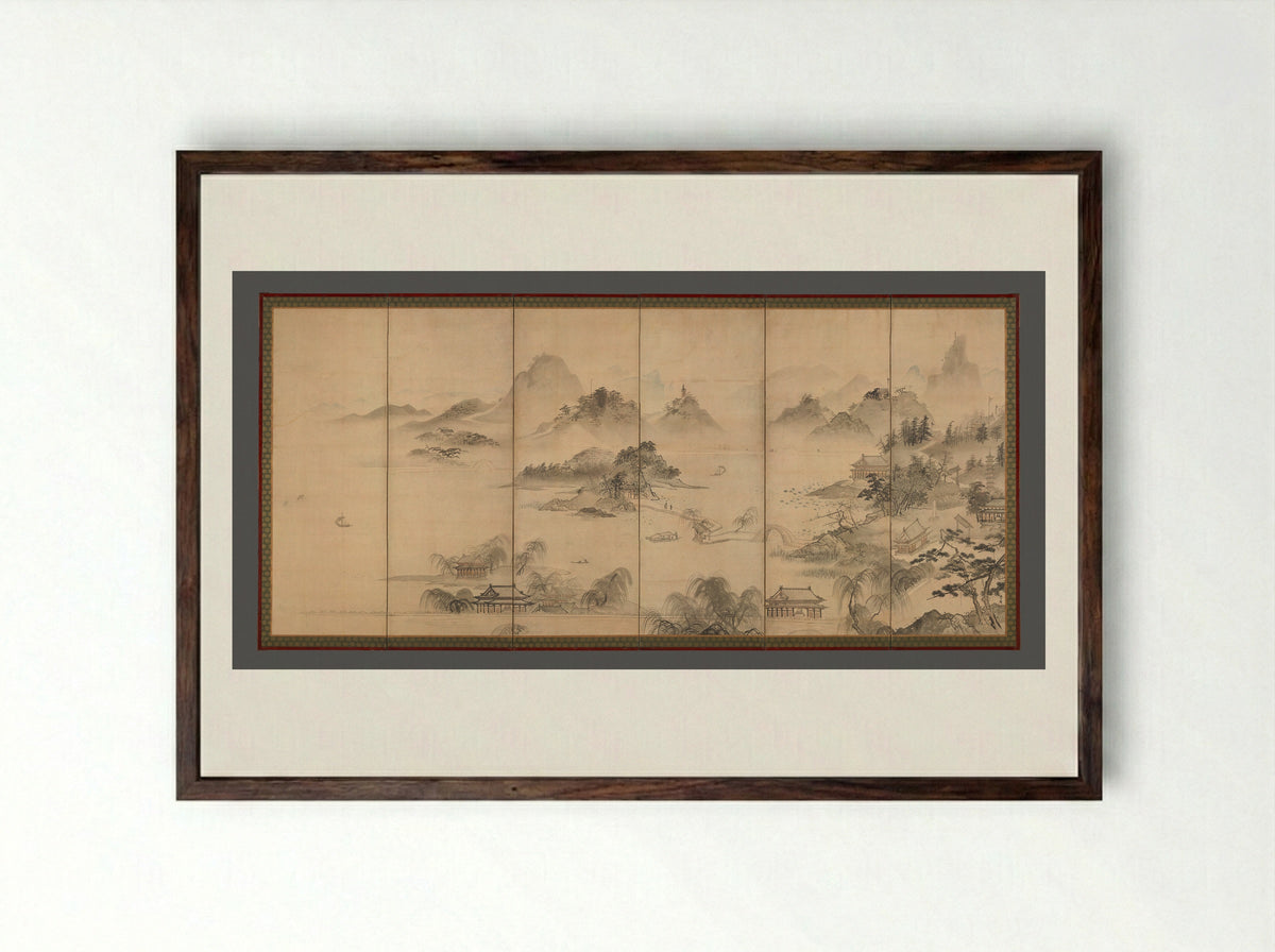 View of West Lake - Kusumi Morikage - Framed Print Dark Wood