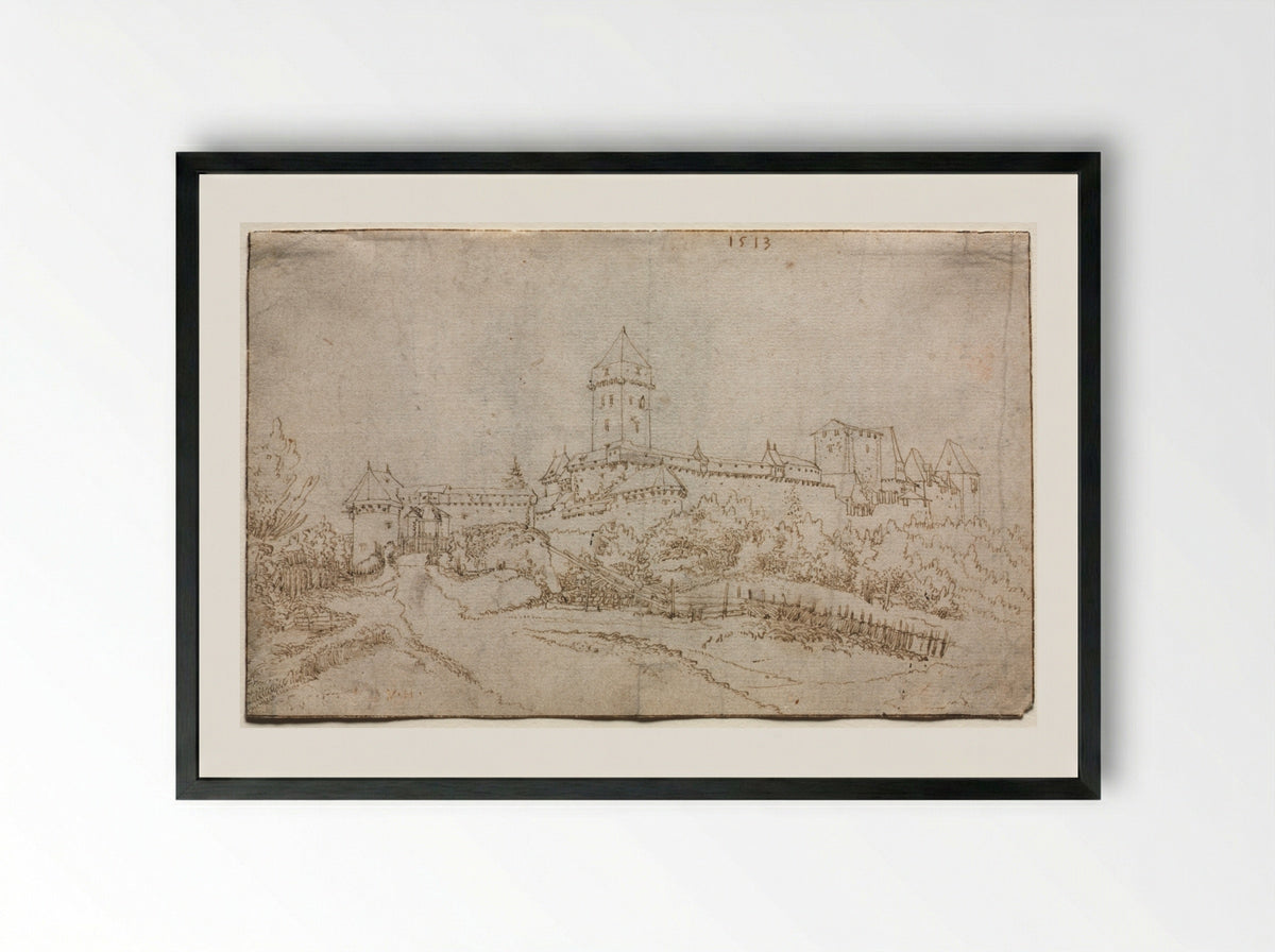 View of a Castle (recto) - Wolfgang Huber - Framed Print Black