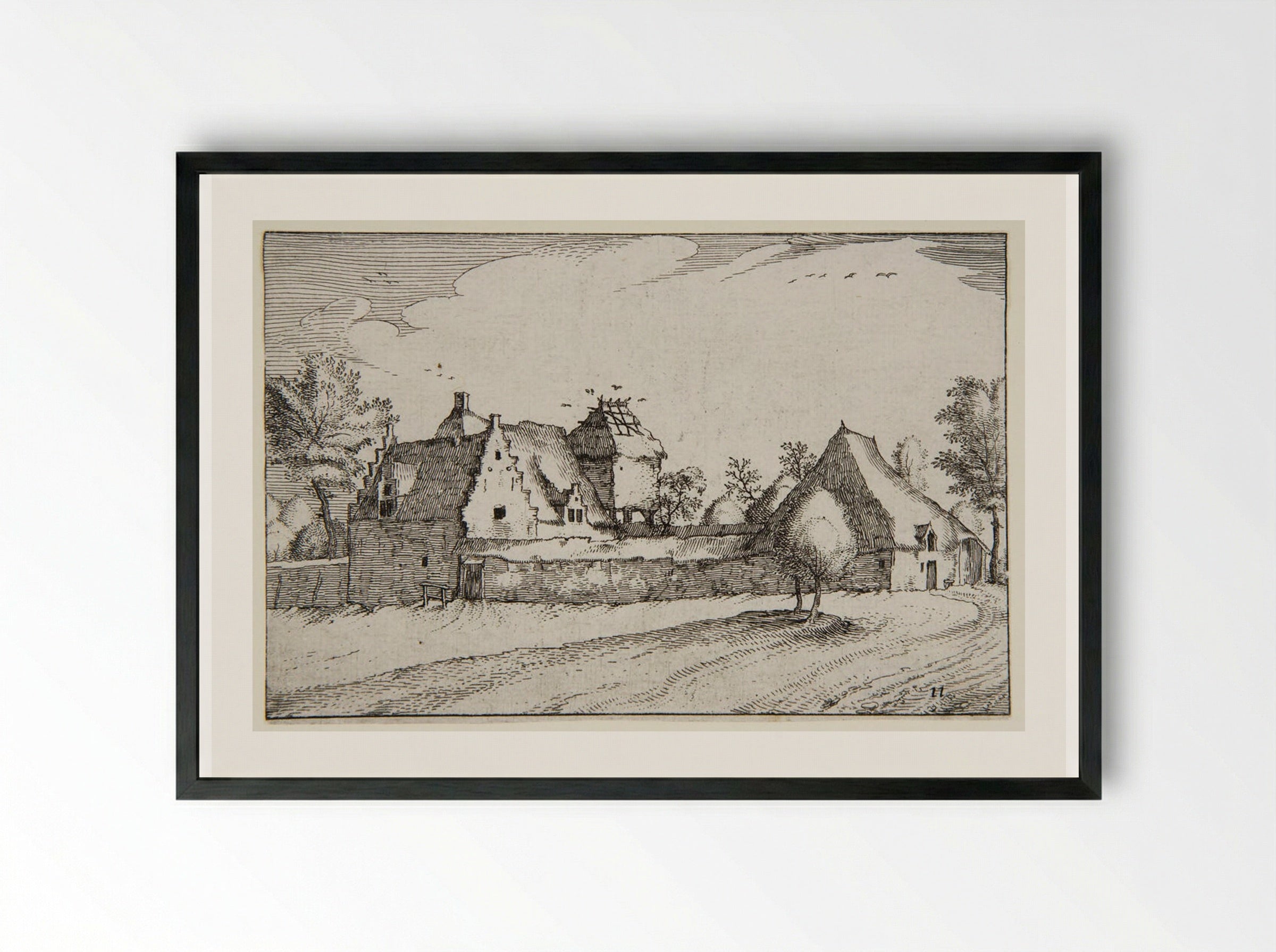 View of a Farmstead with a Large Dovecote - Claes Jansz. Visscher - Framed Print Black