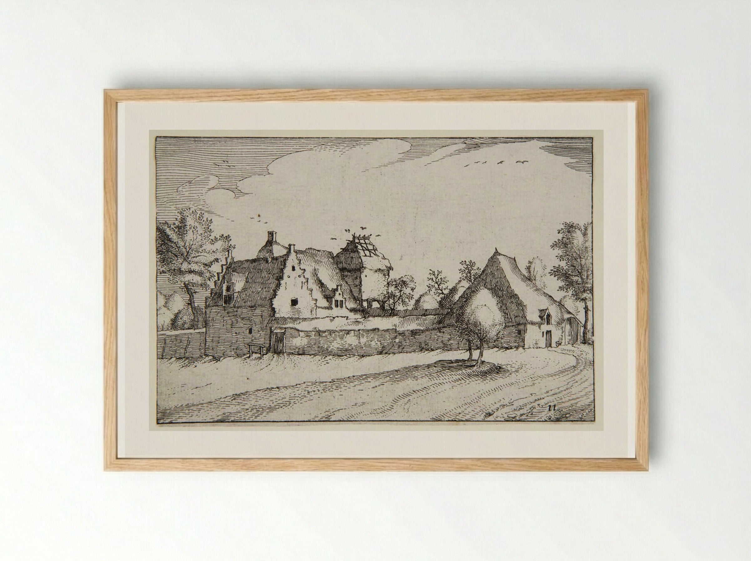 View of a Farmstead with a Large Dovecote - Claes Jansz. Visscher - Framed Print Wood