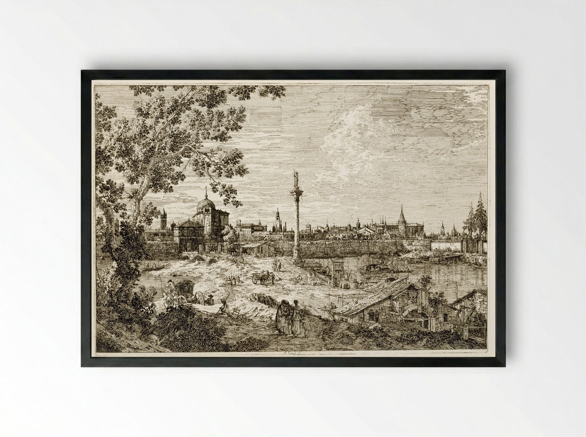 View of a River, Perhaps in Padua - Canaletto - Framed Print Black