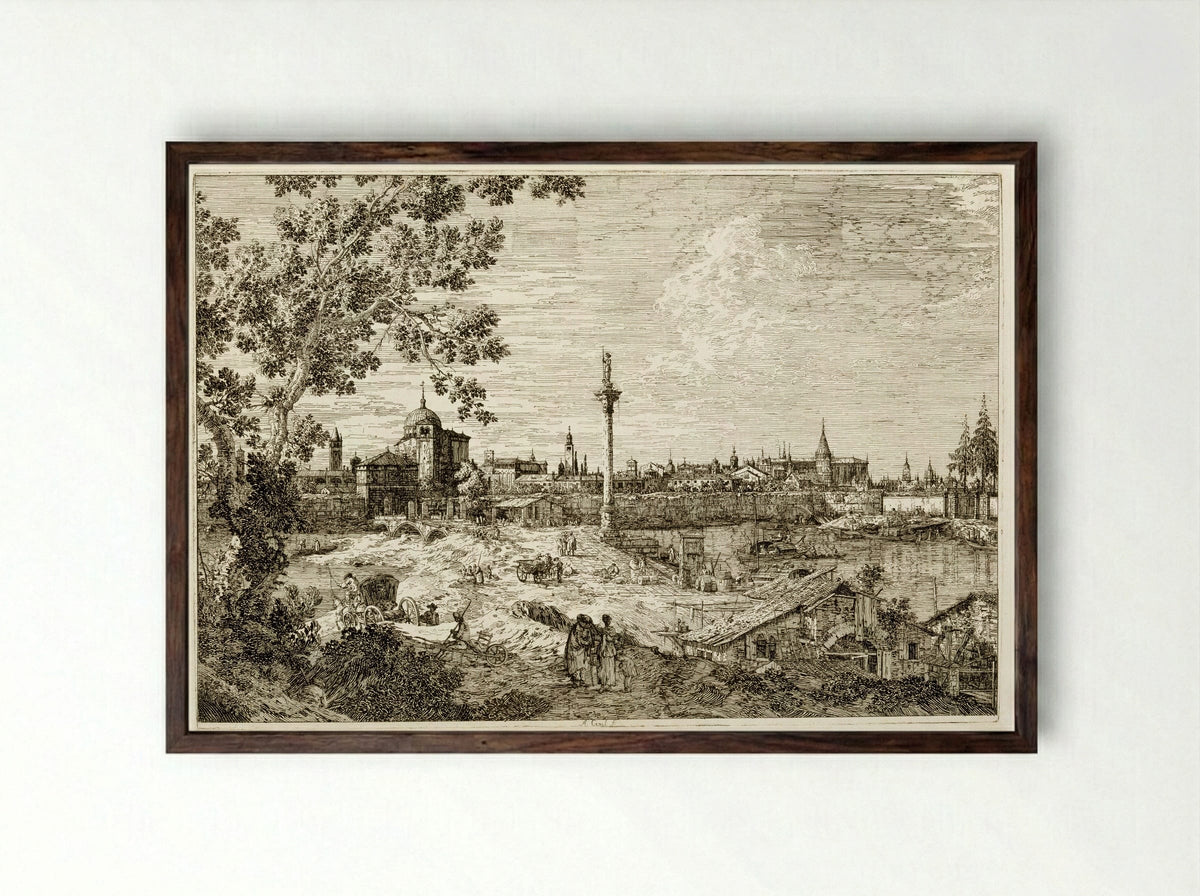 View of a River, Perhaps in Padua - Canaletto - Framed Print Dark Wood
