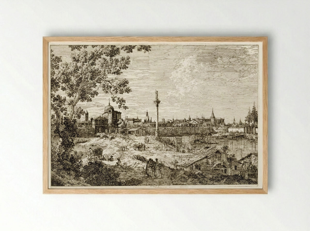 View of a River, Perhaps in Padua - Canaletto - Framed Print Wood