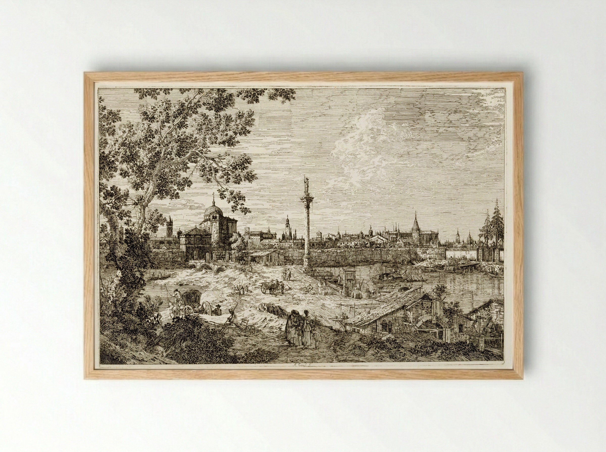 View of a River, Perhaps in Padua - Canaletto - Framed Print Wood