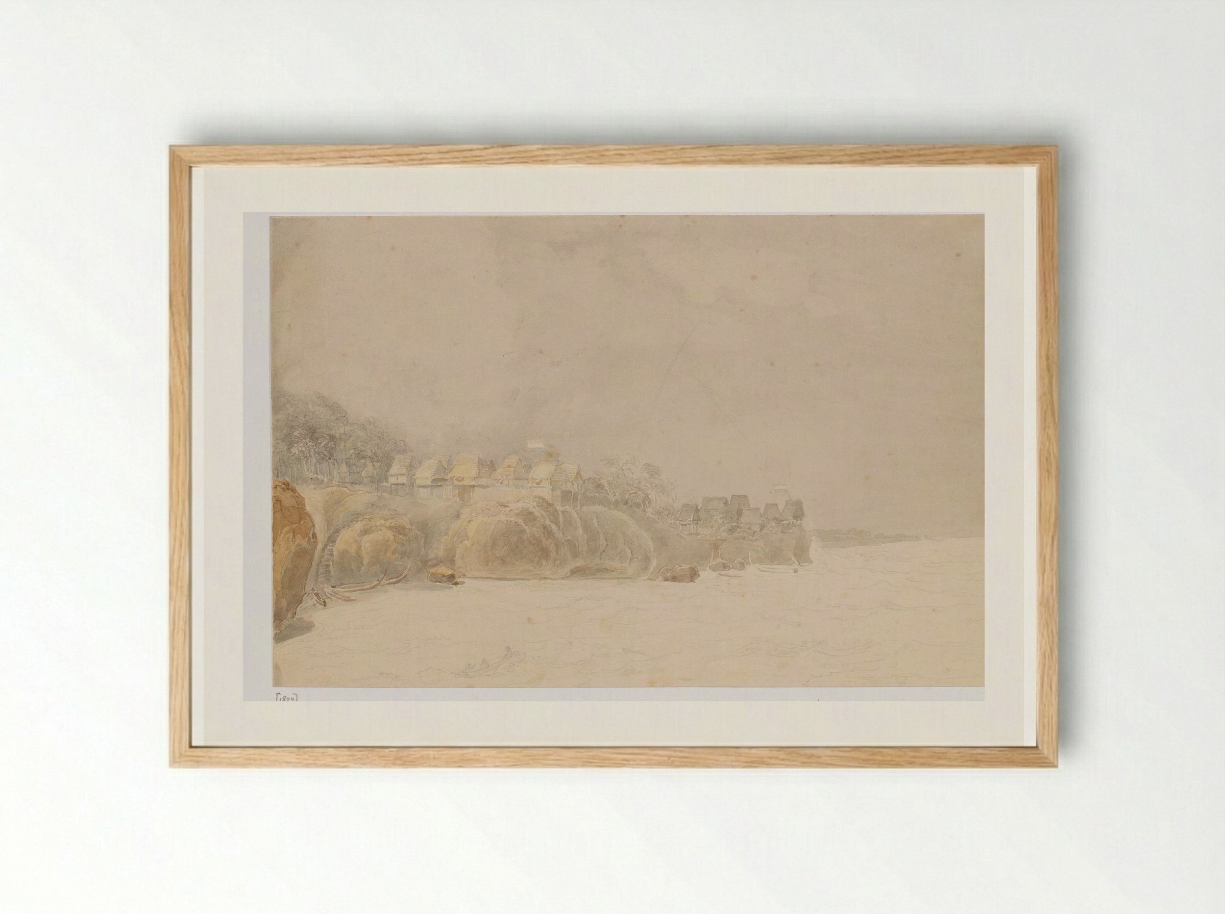 View of a Settlement on the Coast of the Aru Islands - Adrianus Johannes Bik - Framed Print Wood