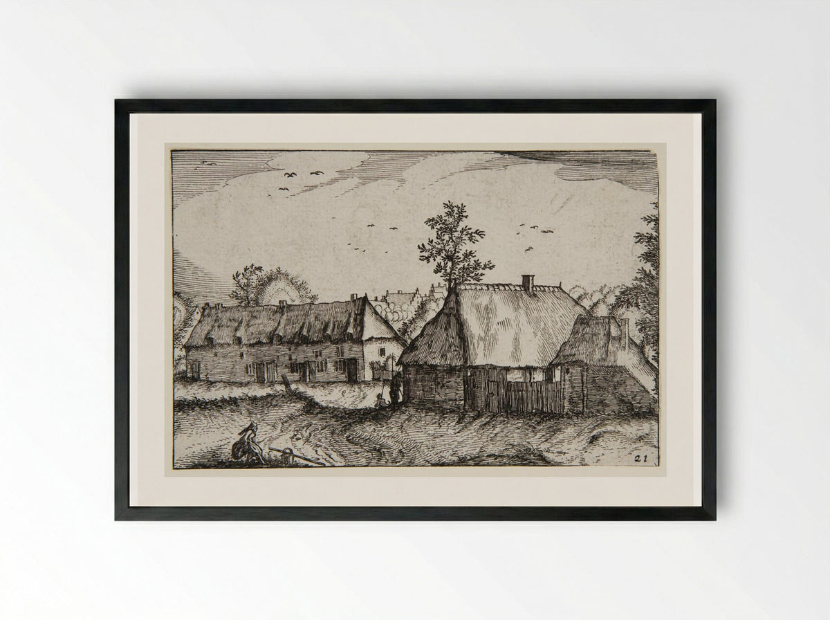 View of a Town with a Woman in the Foreground - Claes Jansz. Visscher - Framed Print Black
